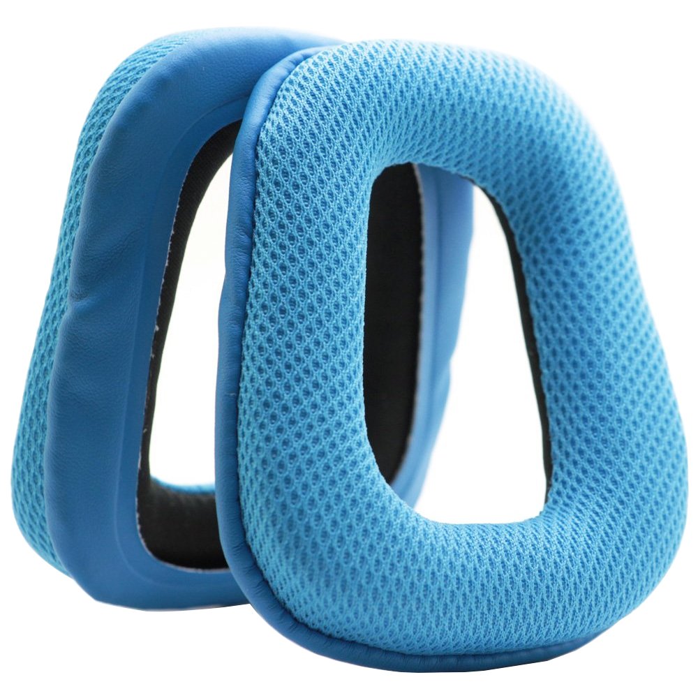 Ersatz Ohrpolster für Logitech G35 G935 G933S G933 G930 G635 G633S G633 G533 G433 G432 G431 G430 G332 G233 G231 G230 Gaming Kopfhörer von MMOBIEL - Mesh Gewebe Kopfhörer Ohrpolster - Blau