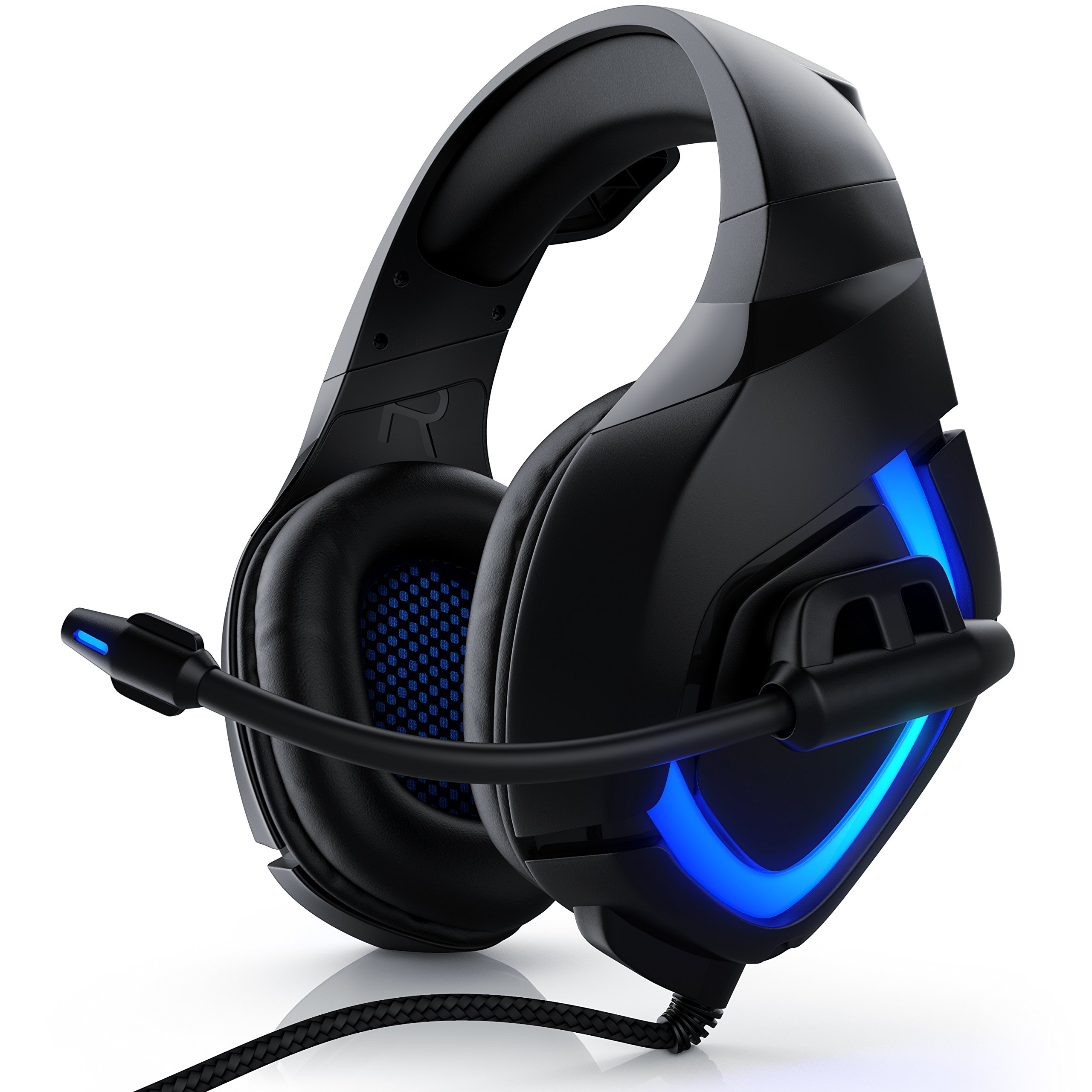 CSL - USB Gaming PC Headset mit Mikrofon - Kabelfernbedienung Externe Soundkarte - Mikrofon flexibel einklappbar - für Gaming Musik Internet-Telefonie - LED-Beleuchtung - für PC Mac