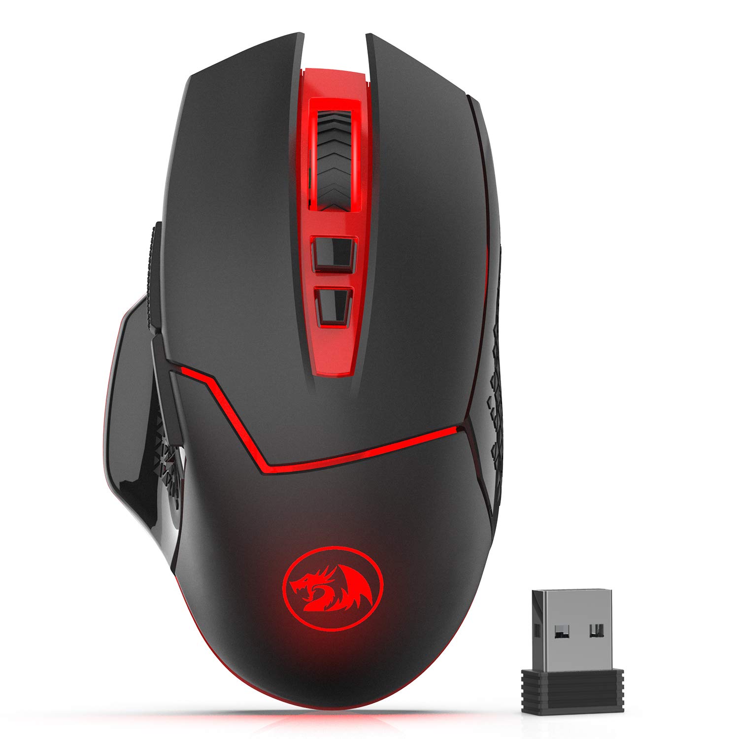 Redragon M690-1 Kabellose Gaming-Maus mit DPI-Schaltung, 2 Seitentasten, 2400 DPI, ergonomisches Design, 8 Tasten, Schwarz