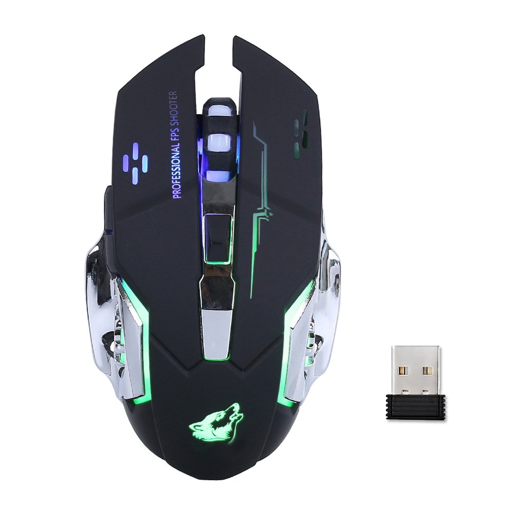 Wiederaufladbare Wireless PC Gaming Maus - Mit Ruhe klick, 3 Einstellbare DPI - GM08 Schwarz