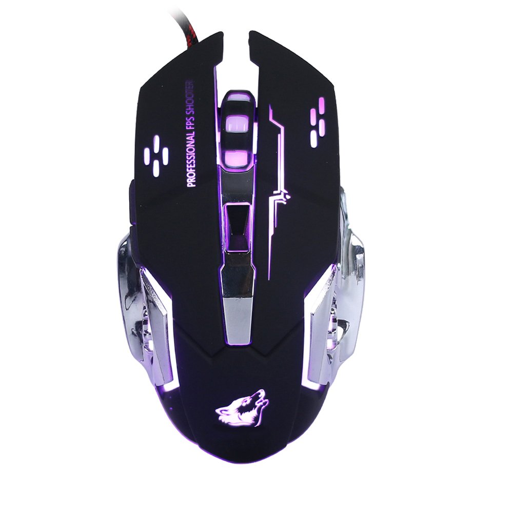 Gaming Maus Verdrahtete, Optische SpielmäUse Mit 6 Tasten, 4 Hintergrundbeleuchtungen, Ergonomische Griffe Und 4 DPI Einstellstufen FüR PC, Laptop Und Mac - GM05 Schwarz