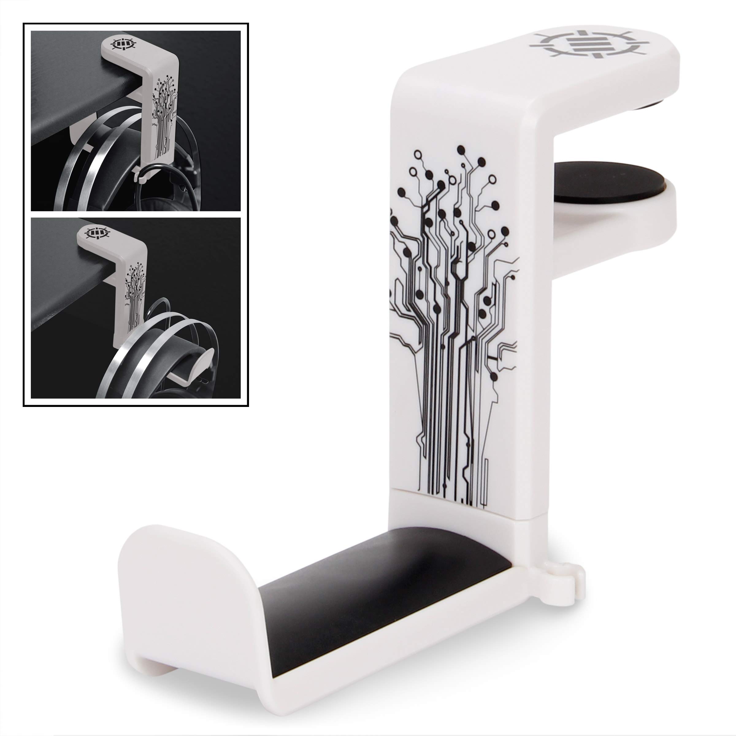 ENHANCE PC Gaming Headset Kopfhörer Halterung Hanger Mount Kopfhörer Stand mit verstellbaren & Schwenkarm, unter Schreibtisch Clamp auf Design, Universal Fit & Erbaut in Kabel Clip Organizer - Weiß