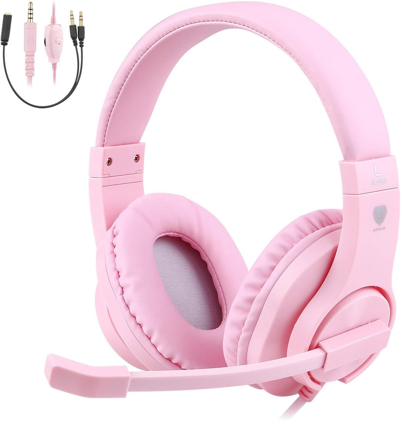 ShinePick Gaming Headset for ps4, 3.5mm Wired Leicht Bequem Overear Bass Surround Kinder Headset mit Mikrofon for PS4/ Xbox One/s/PC/Computer (Rosa)