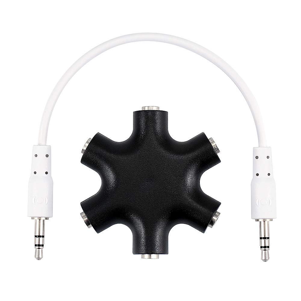 Multifunktionalen Audiosplitter 5-Fach Klinkenverteiler 3,5 mm Aux Klinkenverteiler Kopfhörer Buchse, für Smartphones, Laptops und PC in Weiß