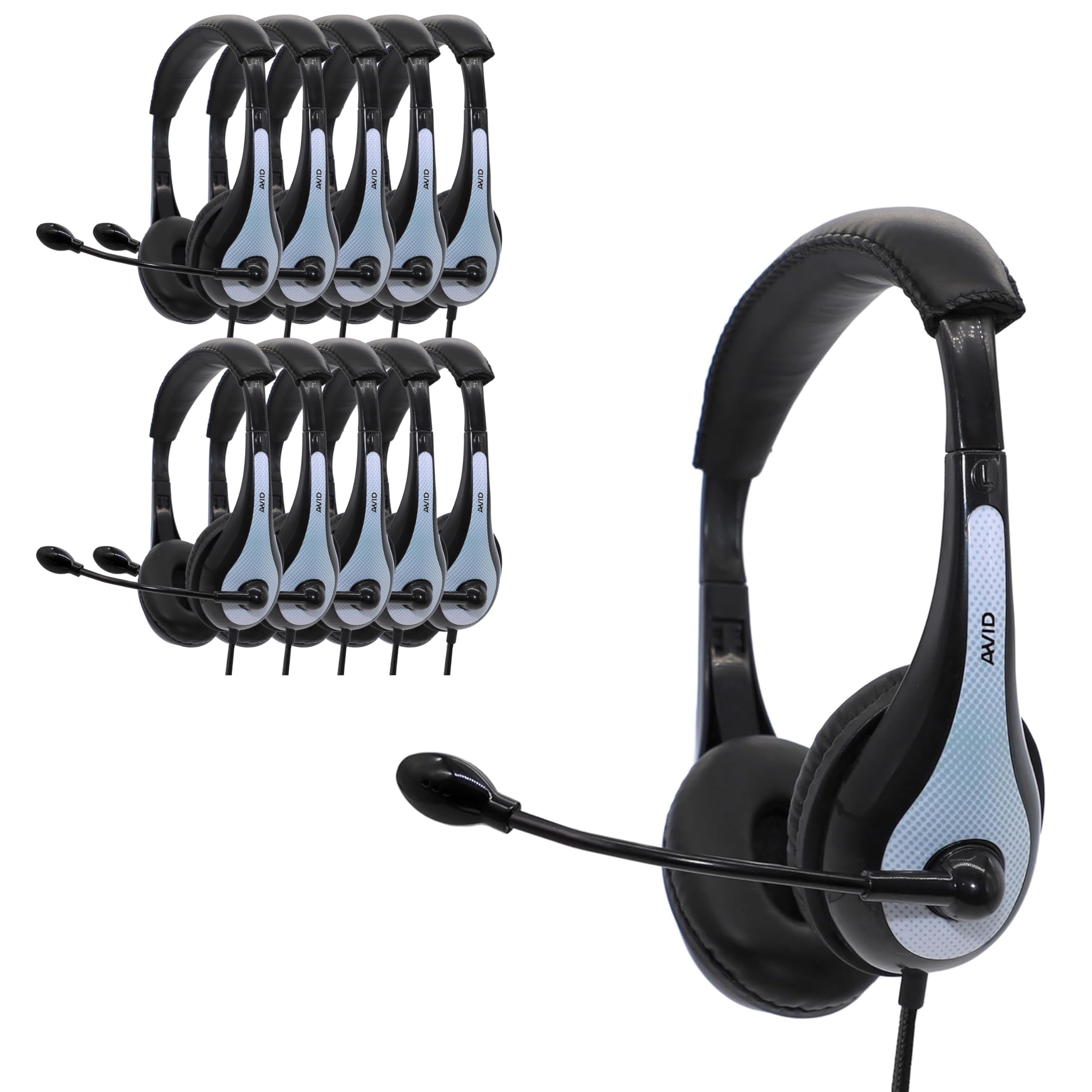 AVID AE-36 On-Ear-Stereo-Kopfhörer mit Boom-Mikrofon, Weiß, 10 Stück