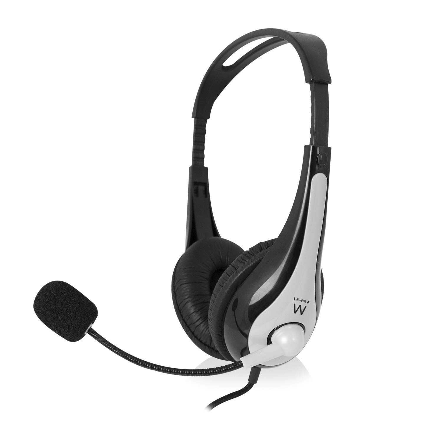 Ewent EW3562 Professioneller Kopfhörer mit Mikrofon für PC mit Lautstärkeregler, Notebook, Laptop, Doppelklinke 3,5 mm (1XAudio 1XMic), gepolsterte Ohrhörer, 2m Kabel, Schwarz/Grau