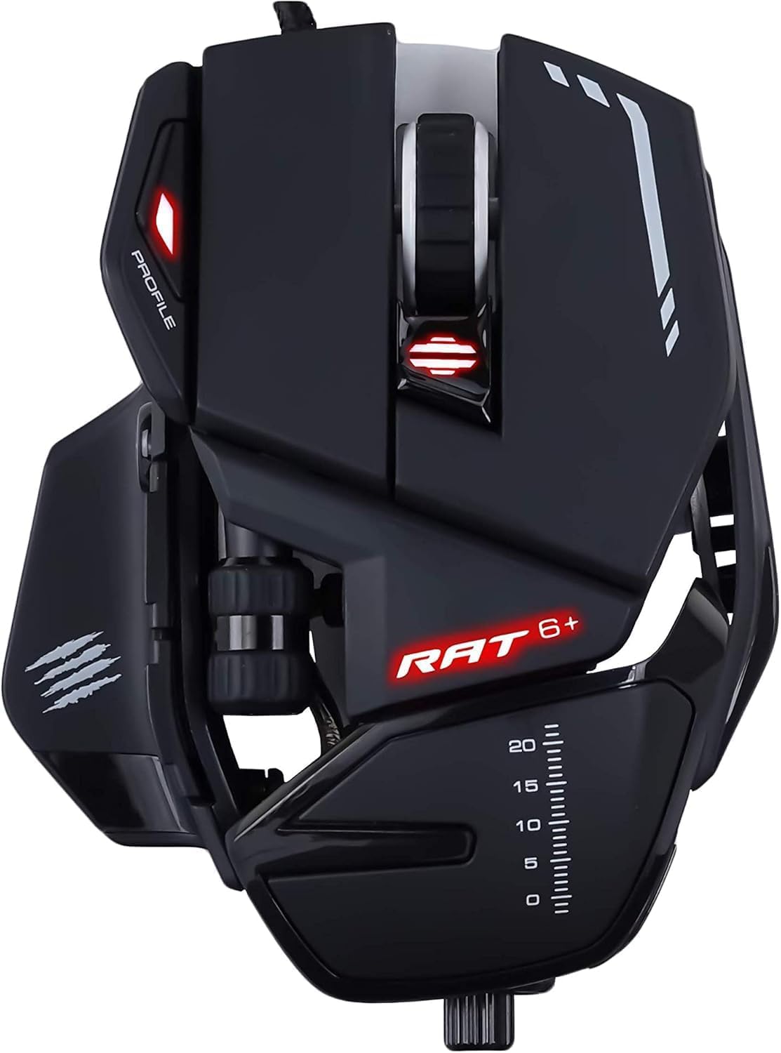 MAD CATZ R.A.T. 6+ Gaming-Maus USB – Ergonomisch mit 11 programmierbaren Tasten – PixArt 3360 Sensor 12.000 DPI – Schwarz mit RGB LED & Anpassbarer Daumen-/Fingerauflage