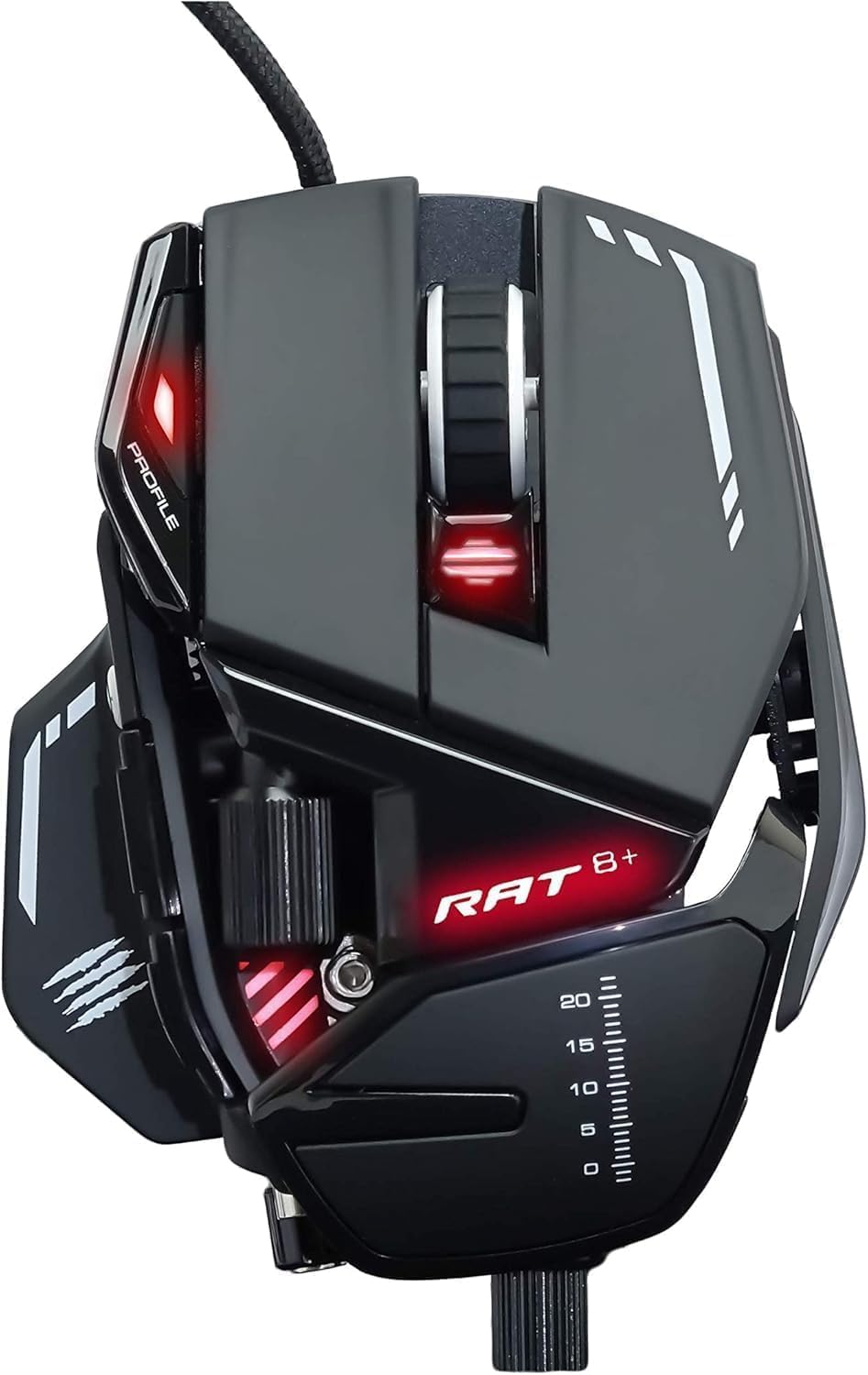 MAD CATZ R.A.T. 8+ Kabelgebundene Gaming-Maus – Ergonomisch – 11 programmierbare Tasten – Pixart 3389 Sensor 16000 DPI – PC Gamer Maus Schwarz mit roter LED & Verstellbarer Handballenauflage
