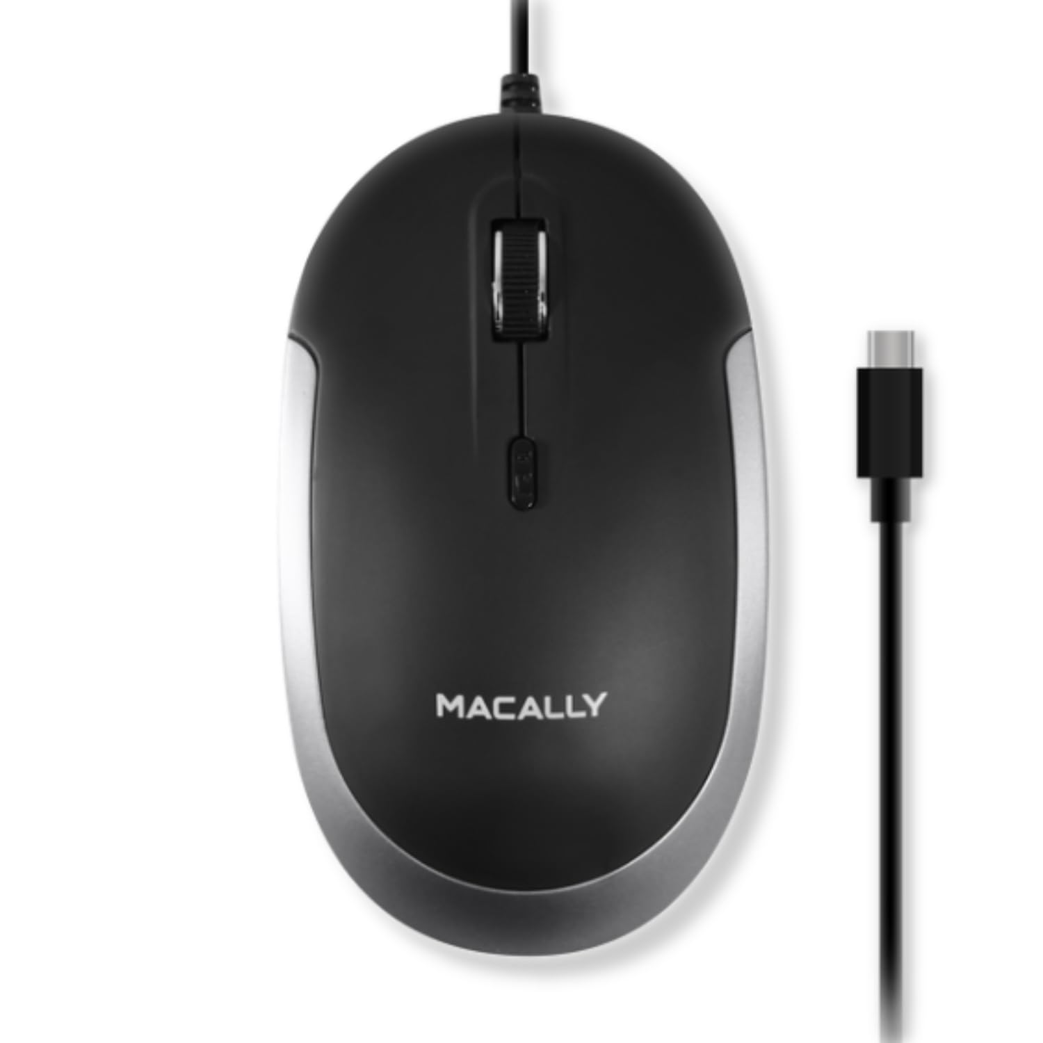 Macally USB-Typ-C-Maus – Schlankes & kompaktes Design – USB-C-Maus für MacBook Pro iMac PC usw. – Einfaches 3-Tasten- und Scrollrad-Layout mit DPI-Schalter – komfortable Plug & Play Apple-Maus mit