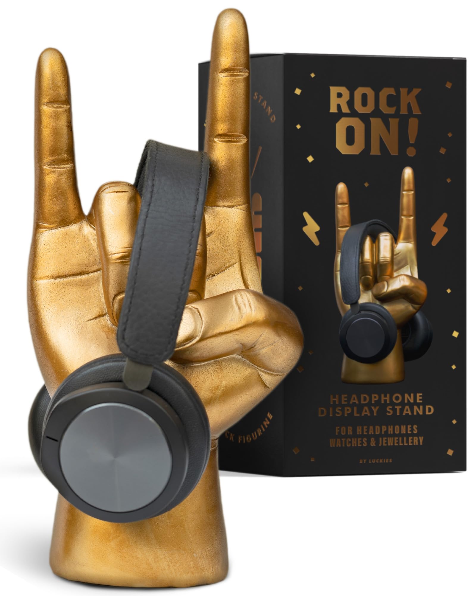 Luckies of London | Kopfhörer Ständer Rock On| Headset-Halterung & Kopfhörer-Halter | Organizer Gaming-Schreibtisch-Deko | Schreibtisch-Zubehör Gadgets | Schmuck- oder Kopfhörer-Halterung | Gold