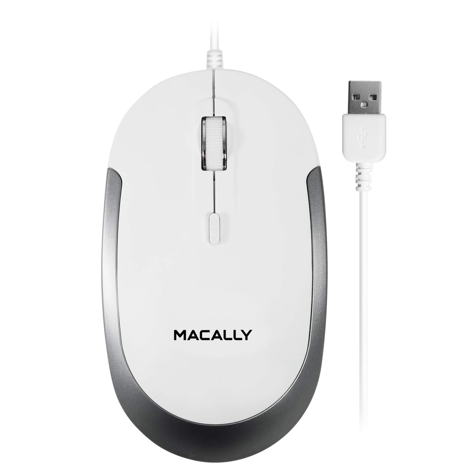 Macally DYNAMOUSE-W Macally DYNAMOUSE-W Optische USB-Maus mit 2 Tasten, Scrollrad und DPI-Taste für Mac und PC, Weiß/silberfarben