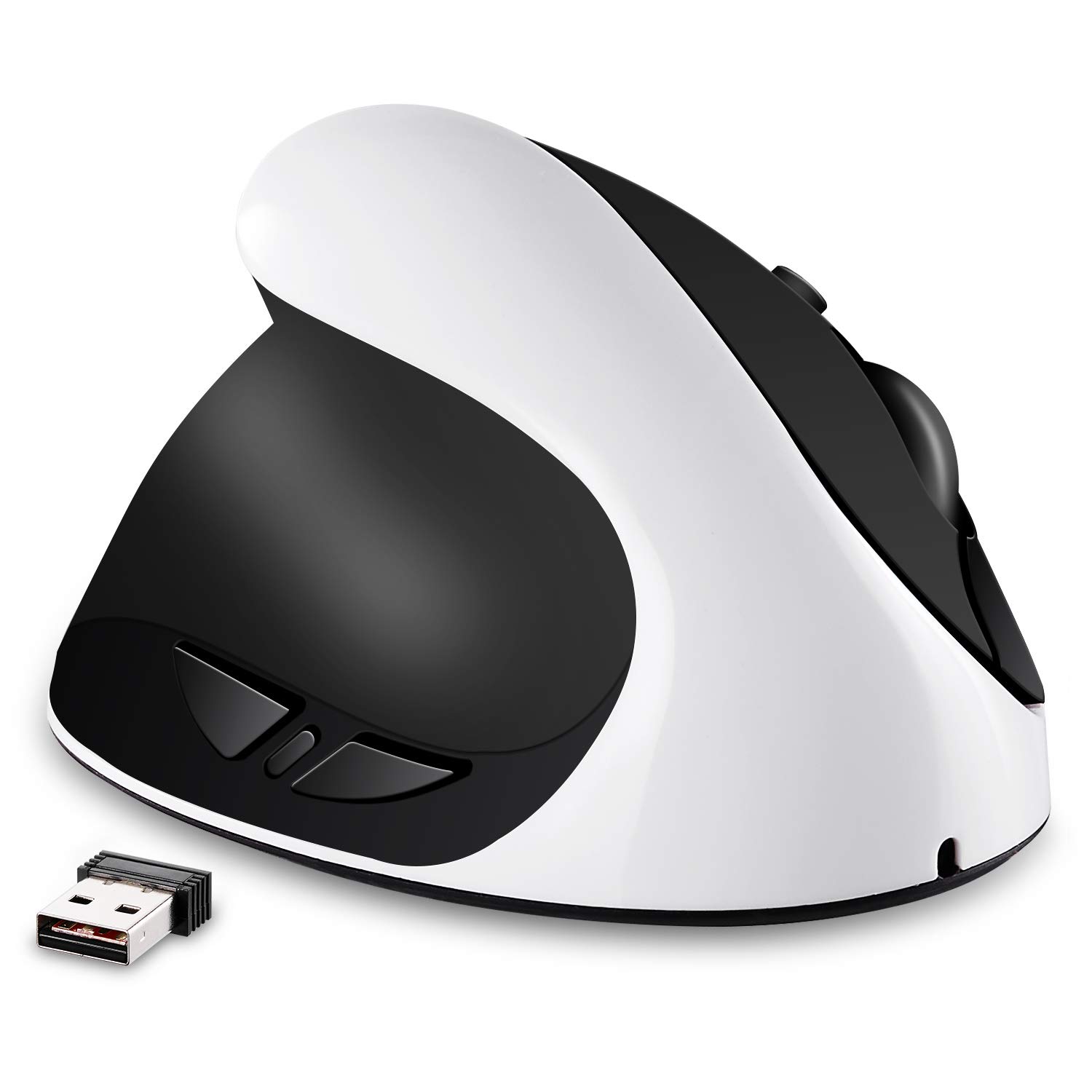 AURTEC Linkshändermaus, wiederaufladbare 2,4G-Drahtlos-Ergonomische Vertikale Mäuse mit USB-Empfänger, 6 Tasten und 3 einstellbaren DPI 800/1200/1600 für Linkshänder, Weiß