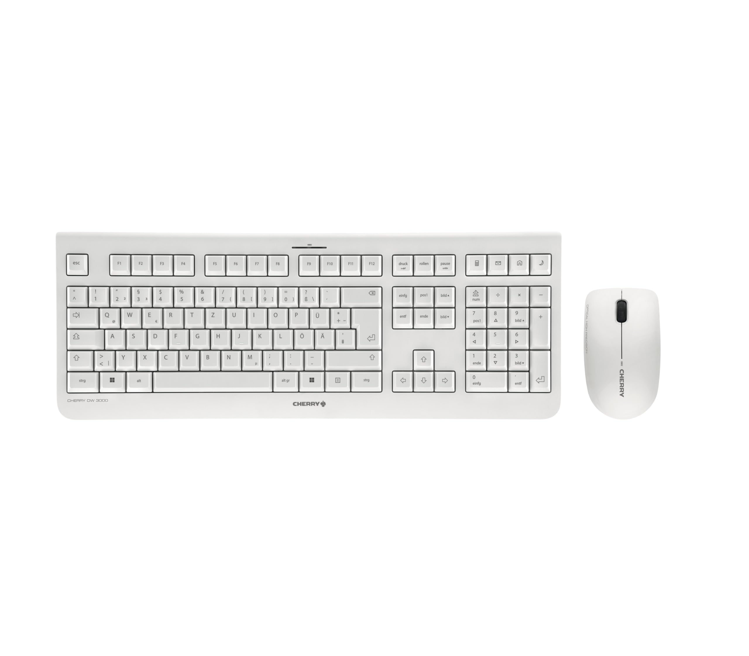 CHERRY DW 3000, kabelloses Tastatur- und Maus-Set, Deutsches Layout, QWERTZ Tastatur, batteriebetrieben, GS-Zulassung, flüsterleiser Tastenanschlag, Weiß-grau