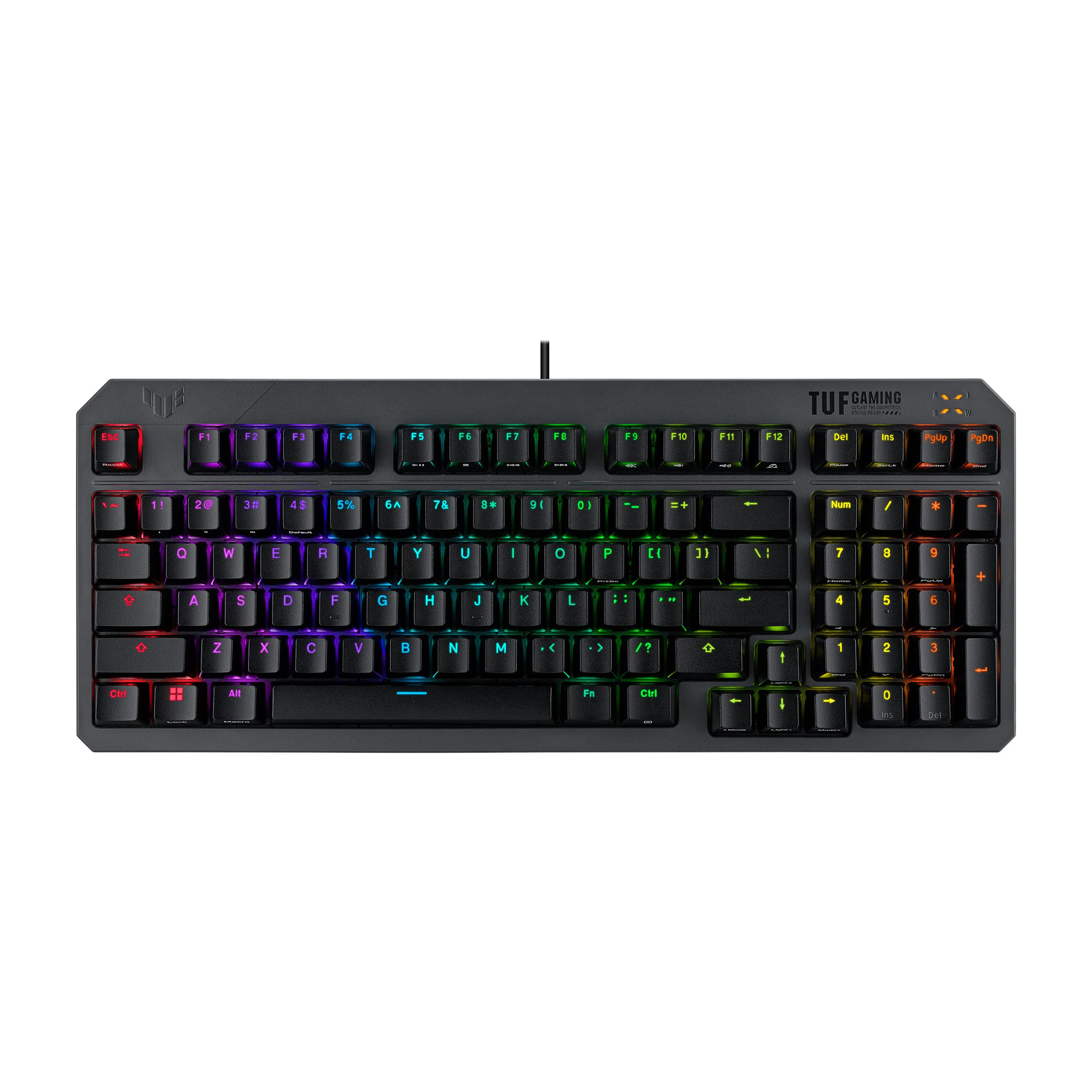 ASUS TUF Gaming K3 Gen II Gaming-Tastatur mit 97 Tasten, opto-mechanische RGB-Switches, Silikondichtung, stoßdämpfender Schaumstoff, wasserdicht IP57, abnehmbare Oberplatte und Aura Sync, AZERTY