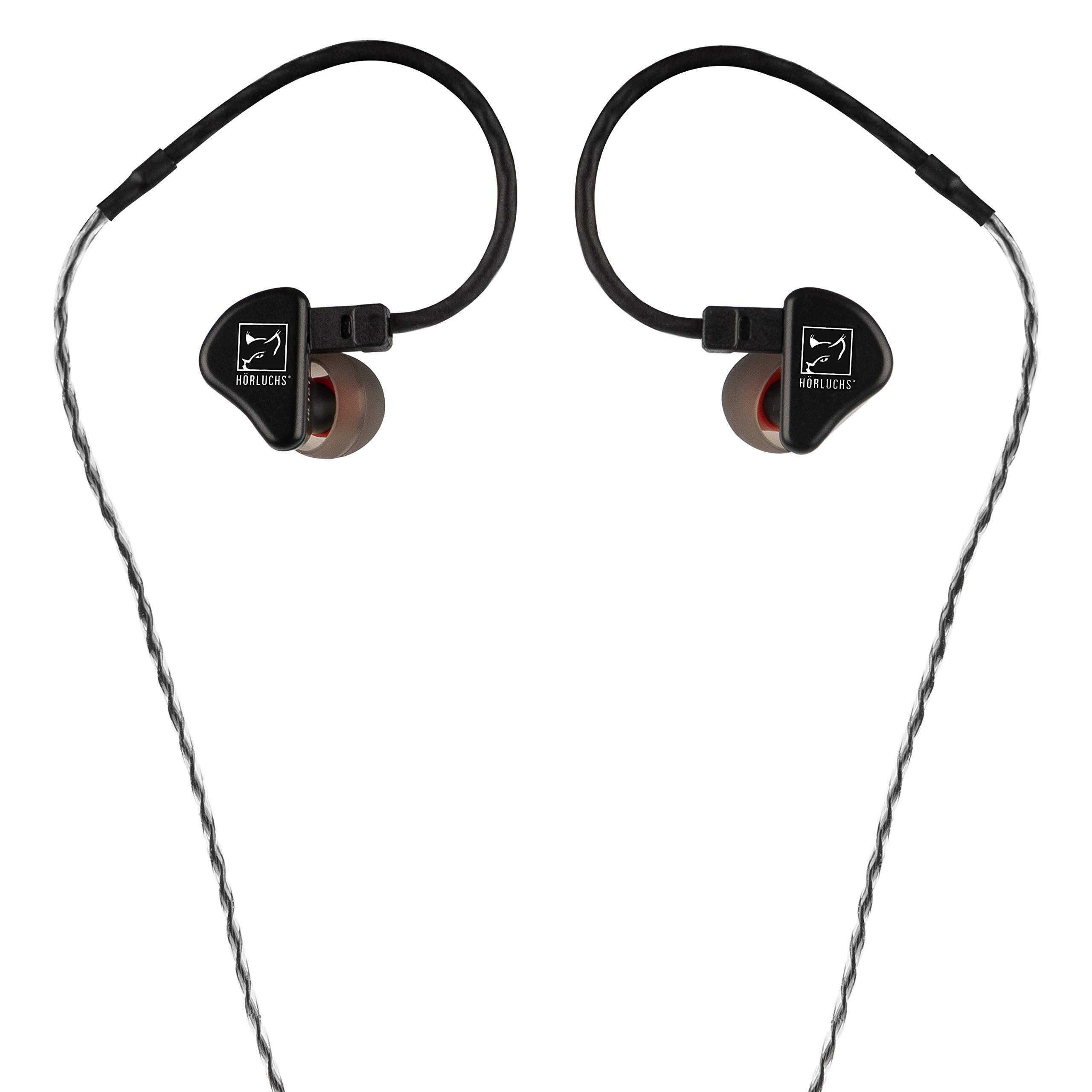 HL1010 In-Ear Kopfhörer, dynamischer Treiber bassverstärkt, ergonomische Bauform mit 2-Pin-Wechselkabel und verschiedenen Domes - Schwarz