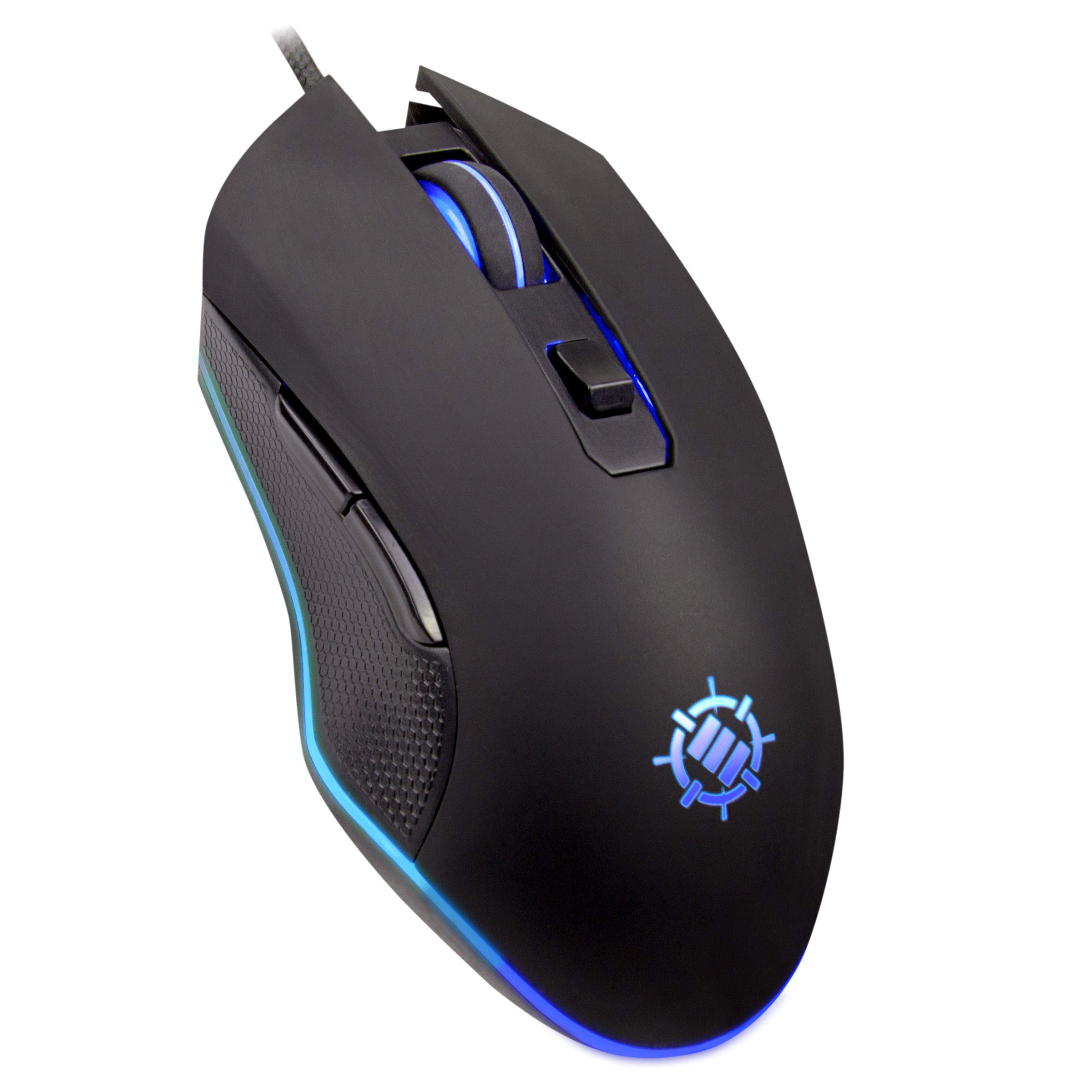 ENHANCE RGB Maus Gaming, Mehrfarbige LED Gaming Maus, 4 DPI Stufen und Geflochtenes Nylonkabel, 6 Programmierbare Tasten, Feuer Tasten Optischer Sensor Wired Gaming Maus für Pro Gamer - Schwarz