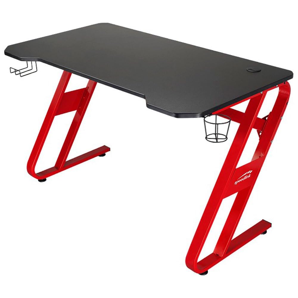 Speedlink SCARIT Gaming Desk - Gaming-optimierter Schreibtisch mit Z-Shape, Kabelmanagement, Headset- und Getränkehalter für zu Hause/Büro, schwarz-rot