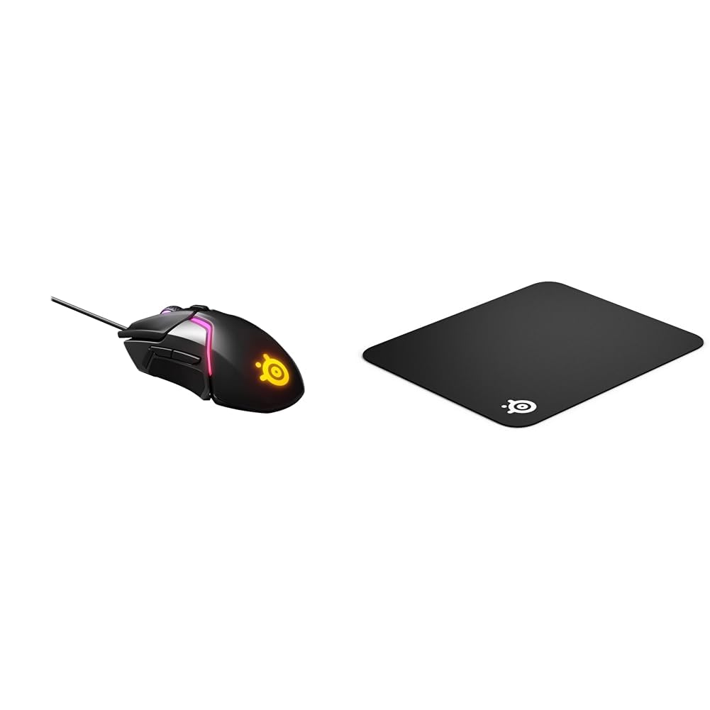 SteelSeries Rival 600 – Gaming-Maus – 12.000 CPI TrueMove3+ Dual Optical Sensor – 0,05 Lift-off-Distanz – Gewichtssystem & QcK - Gaming-Mauspad - 320mmx270mmx2mm - Stoff - Gummiunterseite - Schwarz