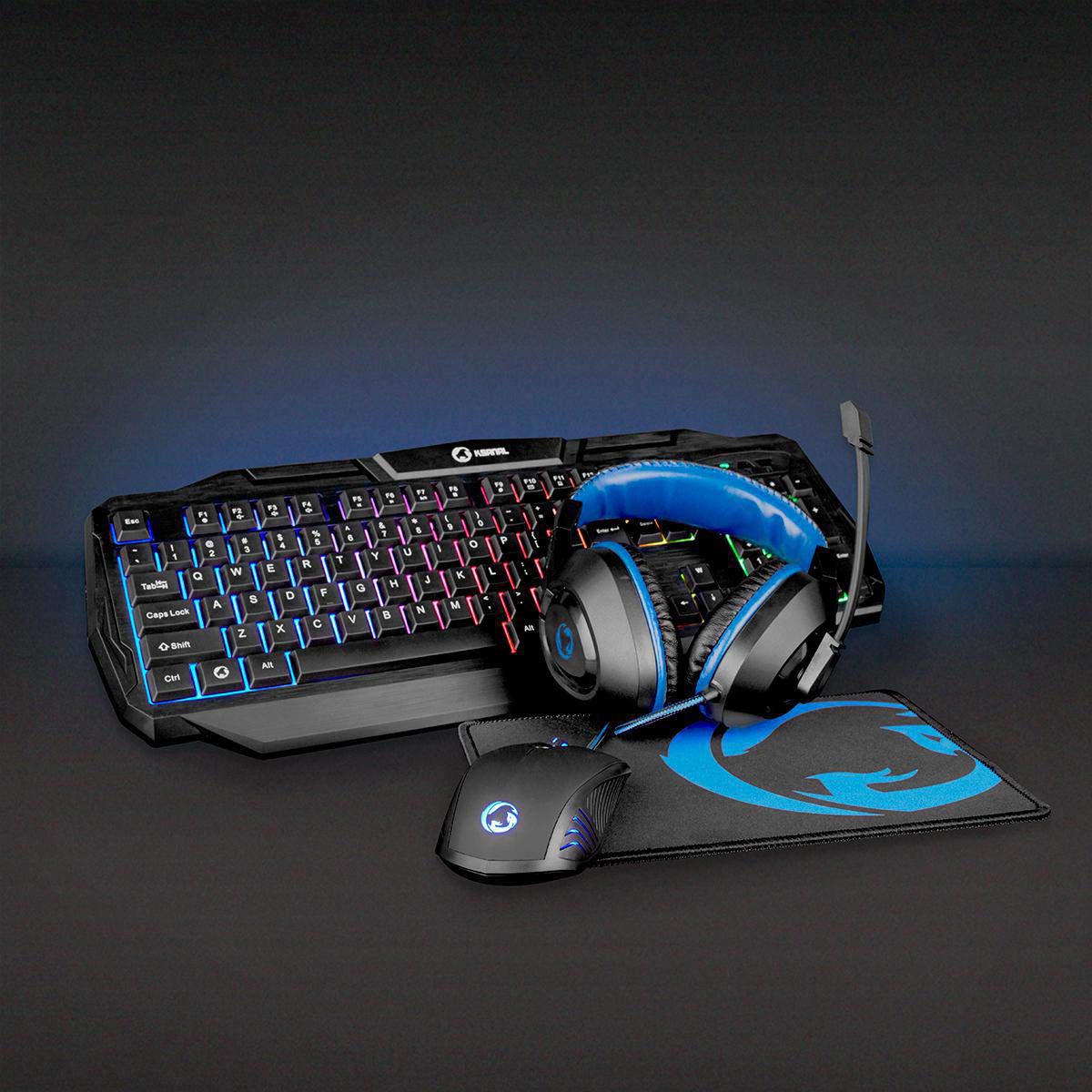 NEDIS - Gaming-Combo-Kit - 4-in-1 - Tastatur, Headset, Maus und Mousepad - 5 V 0.5 A - Rechtshändig - 6 Knöpfe - Operating System Windows - USB - 1200/1600 / 2000/3200 DPI- Deutsches Layout
