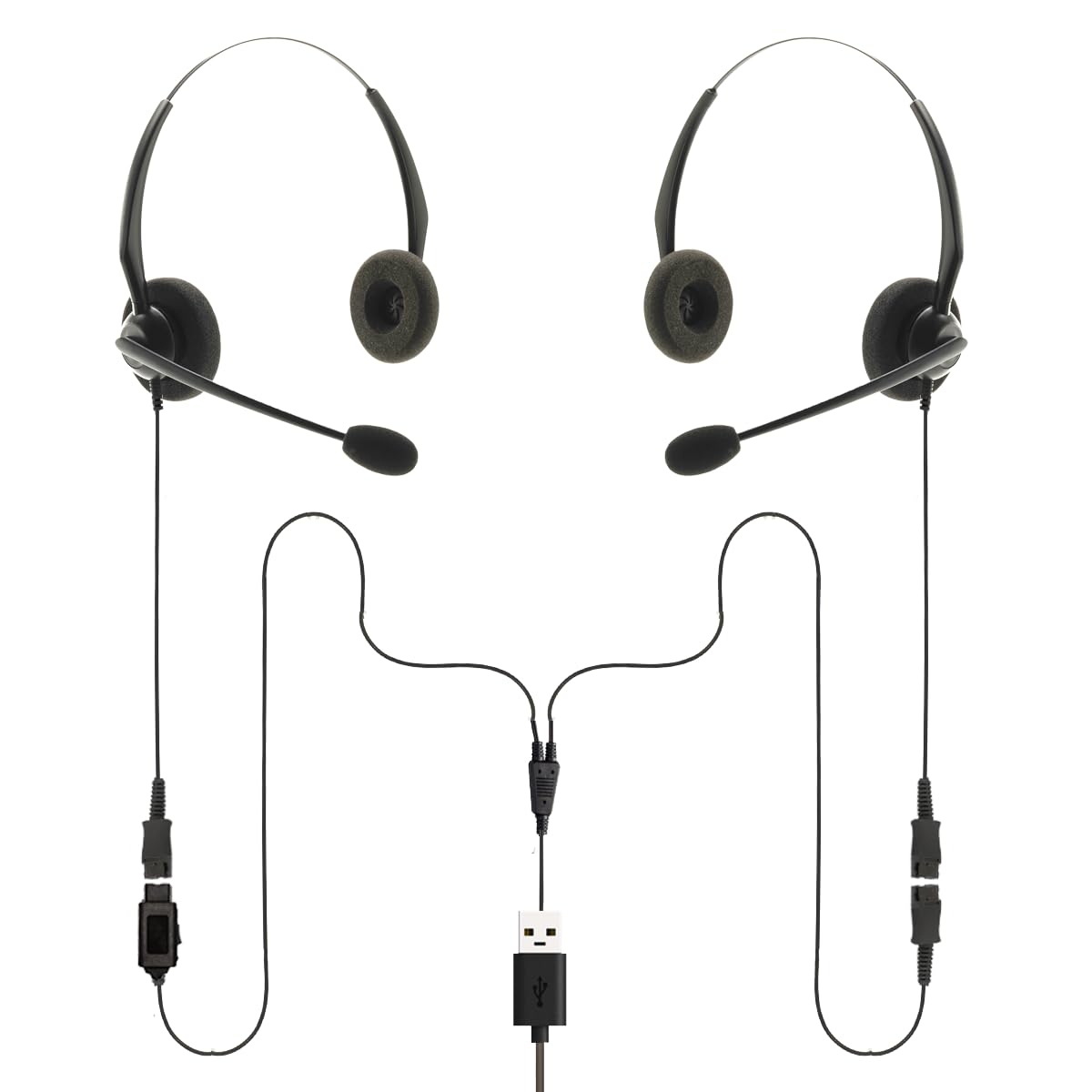 Project Telecom USB-A & USB-C, 2 Benutzer, binaurale Geräuschunterdrückung, Headset-Splitter, Trainingsüberwachung, Coaching-Bundle – kompatibel mit Microsoft Teams, Zoom, Cisco Webex, VoIP Softphone