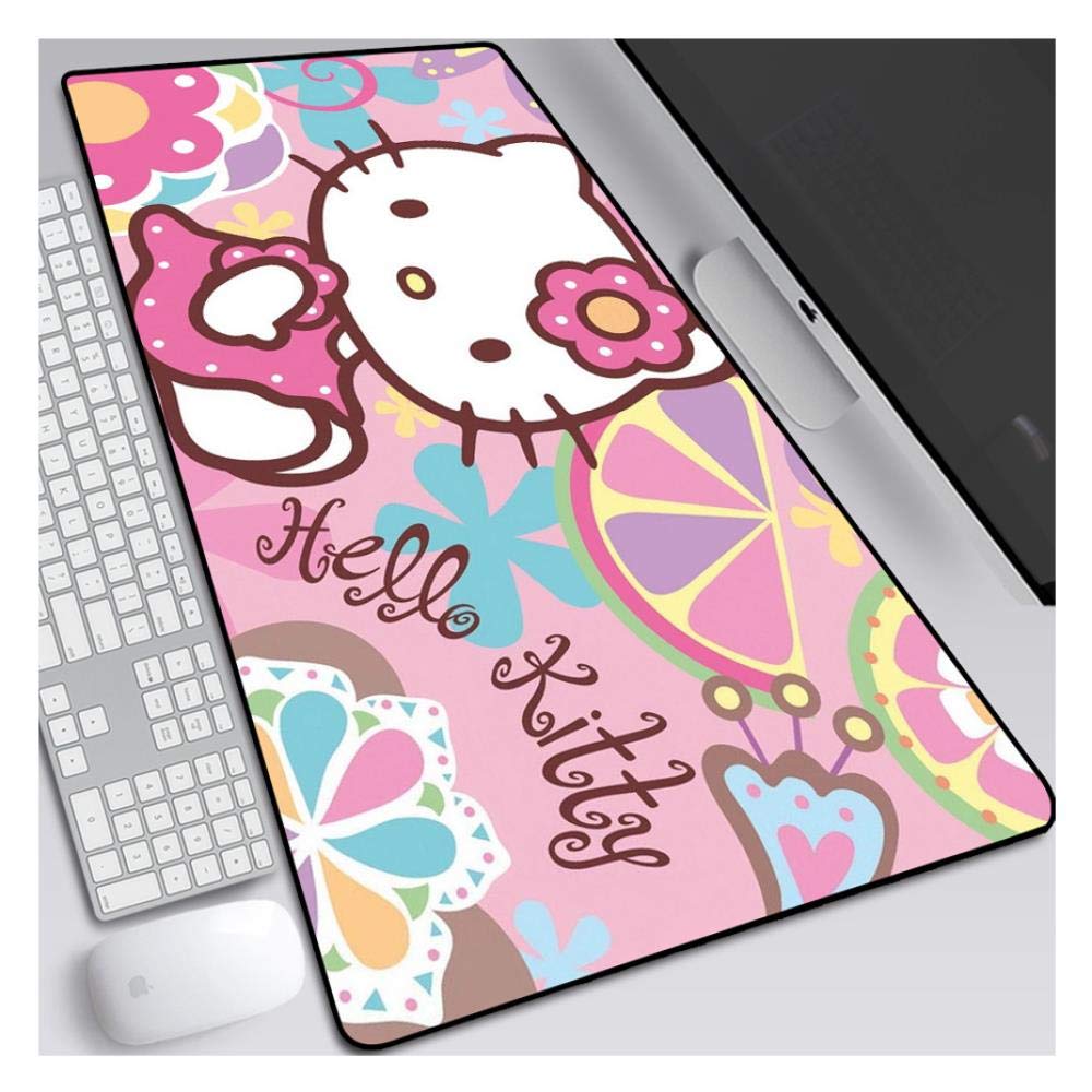 Mauspad Hallo Kitty 900X400mm Mauspad, Perfekte Präzision und Geschwindigkeit Gaming Mouse Mat mit 3 mm starker Unterlage, für Notebooks, PC, H