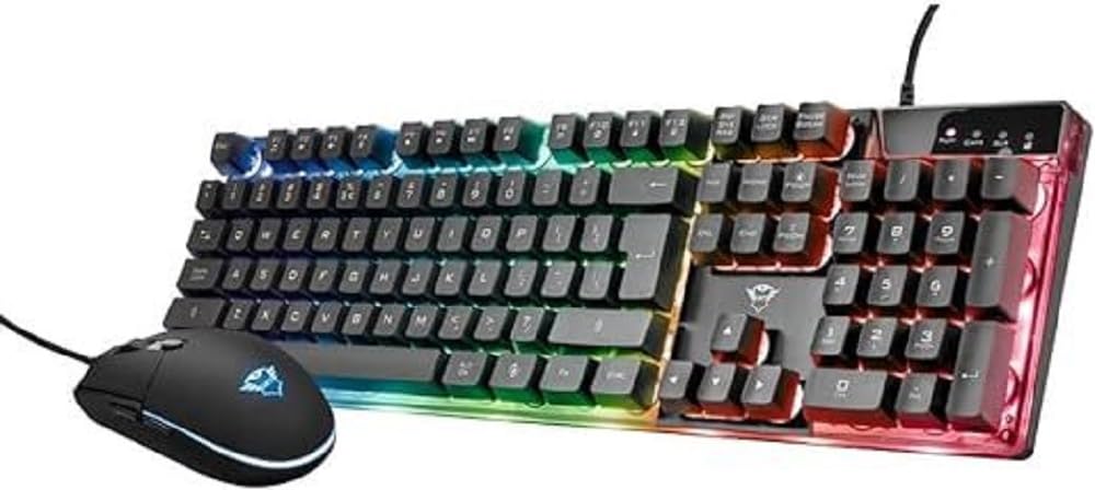 Trust Gaming GXT 838 Azor Gaming-Maus und Tastatur, italienisches Layout QWERTY, USB, Anti-Ghosting, Tastatur mit Hintergrundbeleuchtung LED RGB, Gaming-Maus 800-3000 DPI – Schwarz