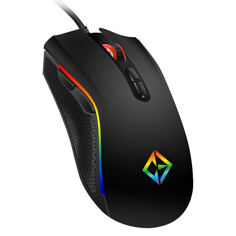 Gaming-Maus, USB, kabelgebunden, 7 programmierbare Tasten, Chroma RGB Hintergrundbeleuchtung, 4800 DPI verstellbar, komfortabler Griff, ergonomisch, optische Gaming-Maus, Schwarz