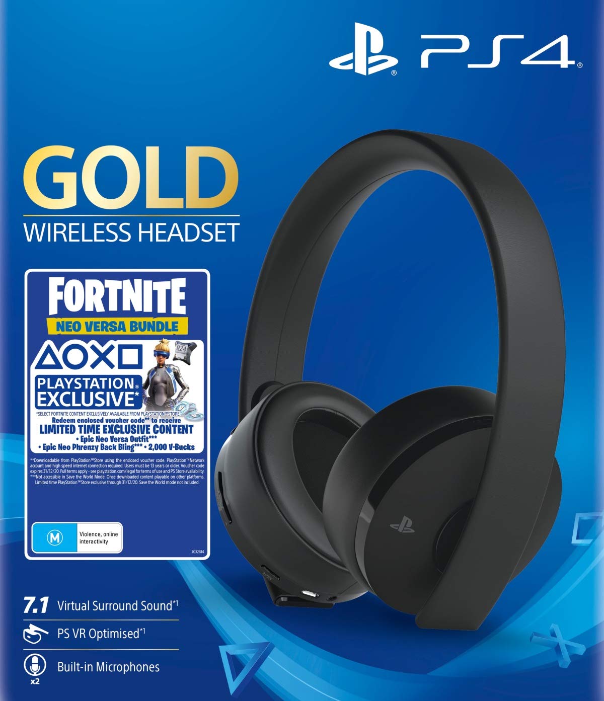 Sony Gold Black Wireless 7.1 Gaming Headset - Fortnite Neo Versa Bundle PS4 [
