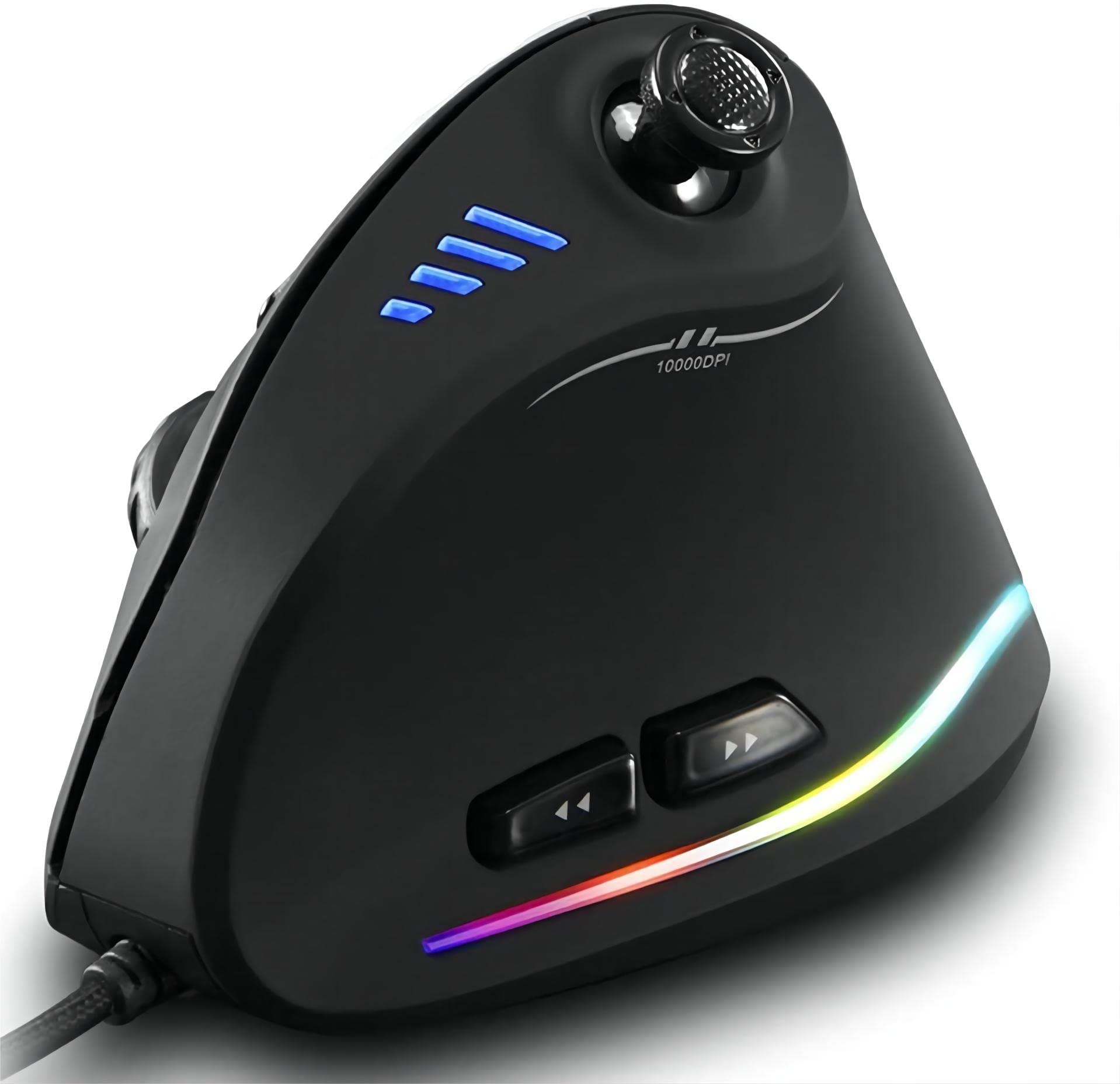 TKMARS Vertikale Gaming Maus mit Joystick, 10000 DPI, 11 programmierbare Tasten, ergonomische USB-Maus für PC & Laptop, optische Kabelmaus für Shooter, MOBA, Office & E-Sport