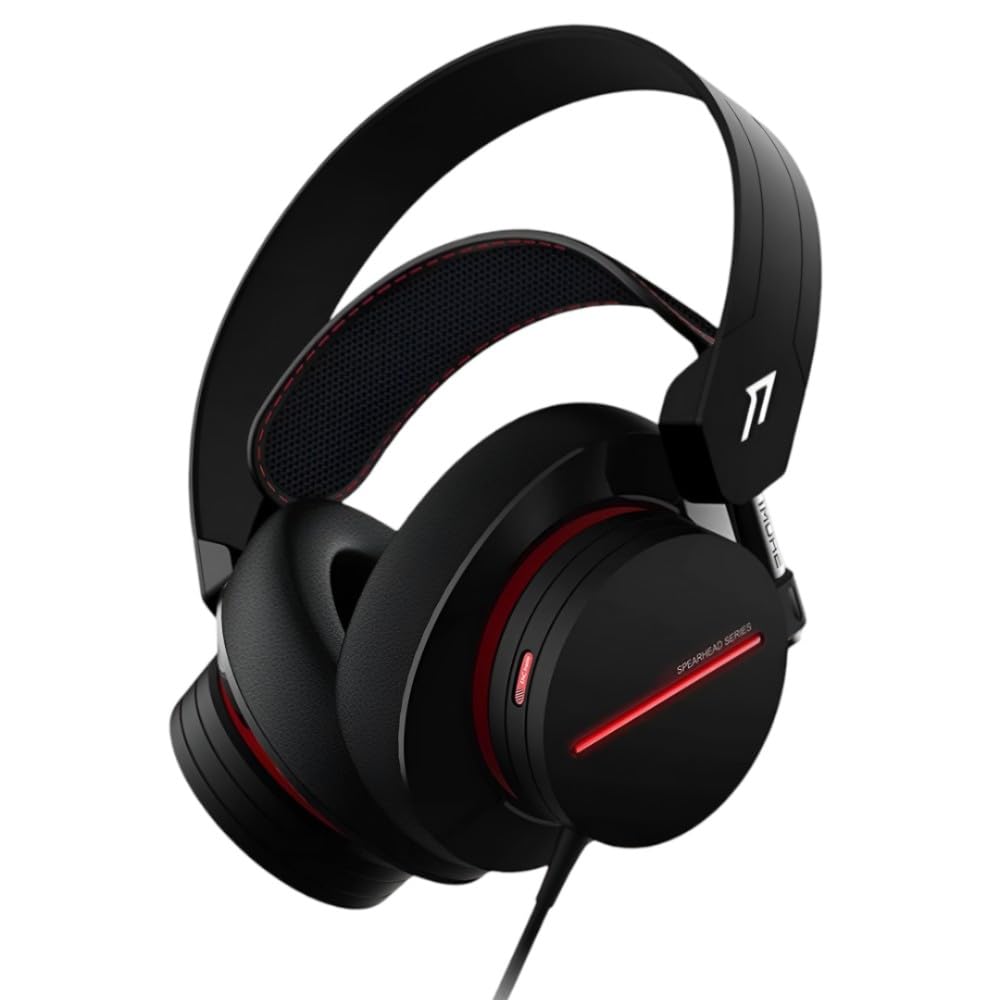 1More H1007 Spearhead Gaming Headset Over-Ear mit Kabel (7.1-Surround-Sound, 54 mm-Treiber, Dual Mikrofon) für PC, Xbox, PS4, Mobilgeräte Schwarz