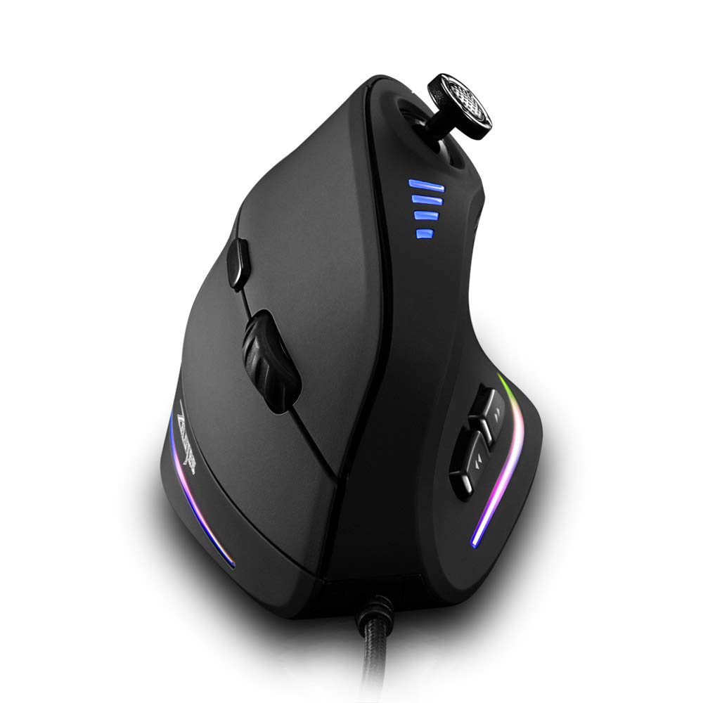 zelotes Ergonomische Maus mit Joystick,10000DPI,11 Programmierbare Tasten,USB Optische Vertikale Gaming Maus mit Kabel,für Laptop,Computer,PC,Schwarz
