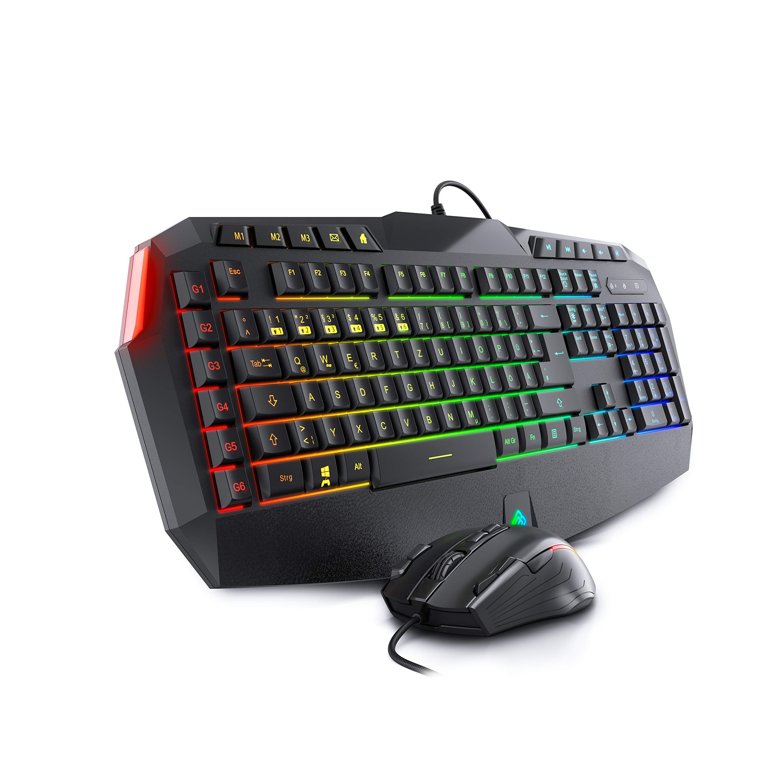 BoostBoxx Phobetor - Gaming Tastatur & Maus Set mit RGB-Beleuchtung - QWERTZ-Tastatur mit programmierbaren Makros - Maus für Rechts- und Linkshänder mit 11 Tasten und bis zu 2500 DPI