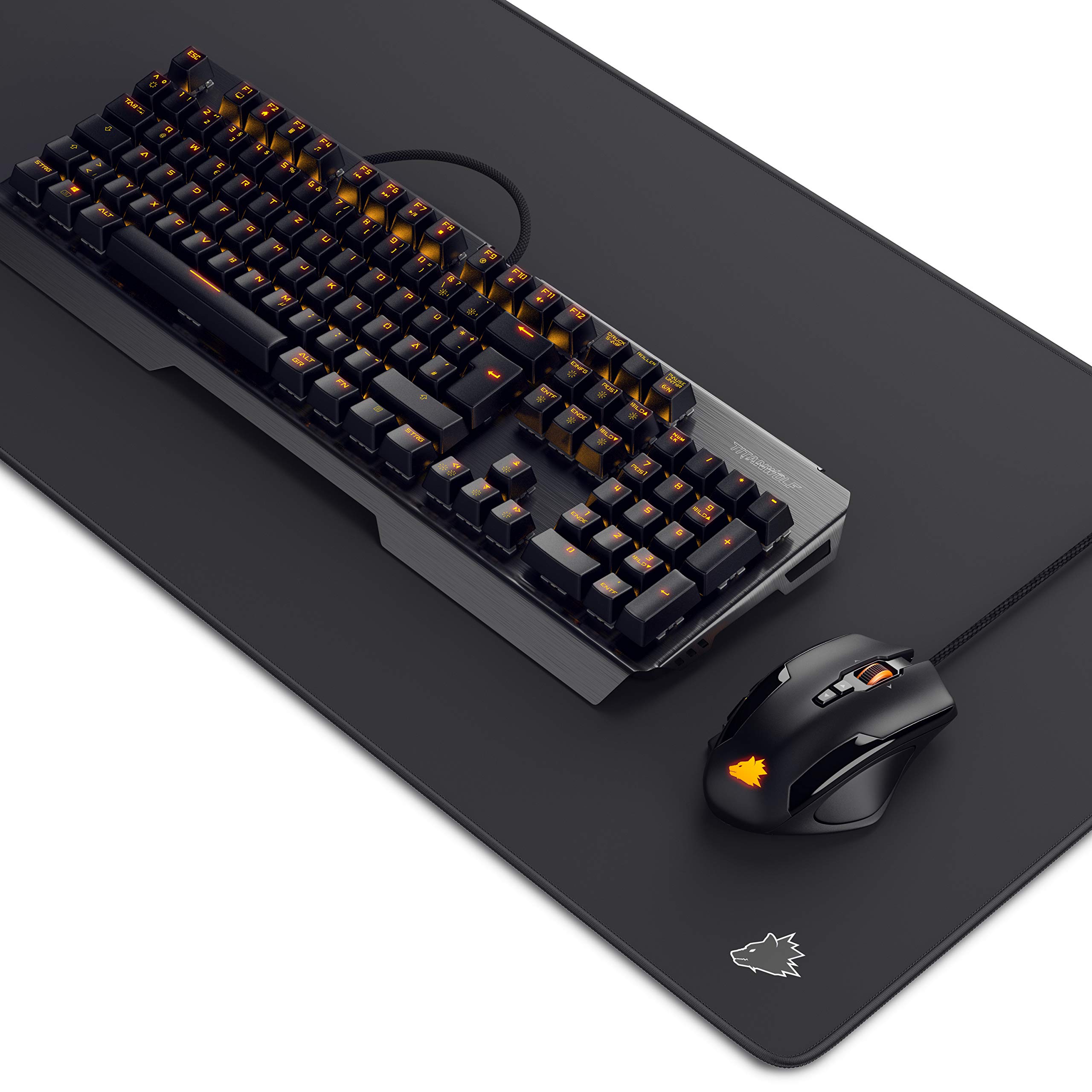 Titanwolf Gaming Set - mechanische Tastatur ALUMAR MMO 10800dpi Gaming Maus Specialist XXL Mauspad Symbol - Mechanical Keyboard - Anti-Ghosting - LED Backlight - 19 Lichtmodi - Makro-Modus