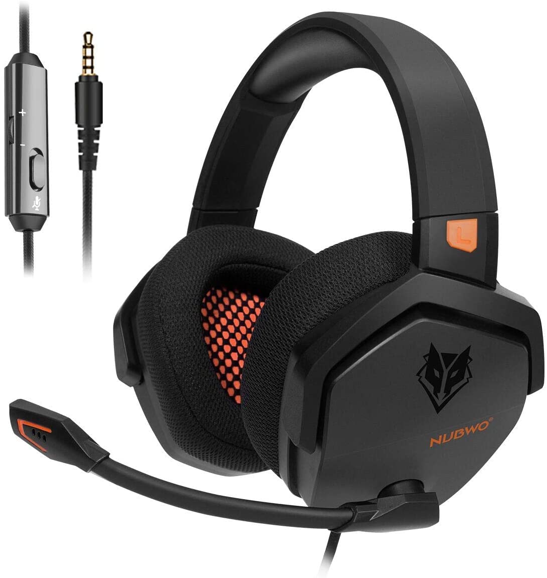 NUBWO N16 Gaming Headset – Mikrofon mit Geräuschunterdrückung, Stereo Sound und Komfortables Design für PS5, PS4, Xbox One, NS, PC, Laptop und Mac - Orange