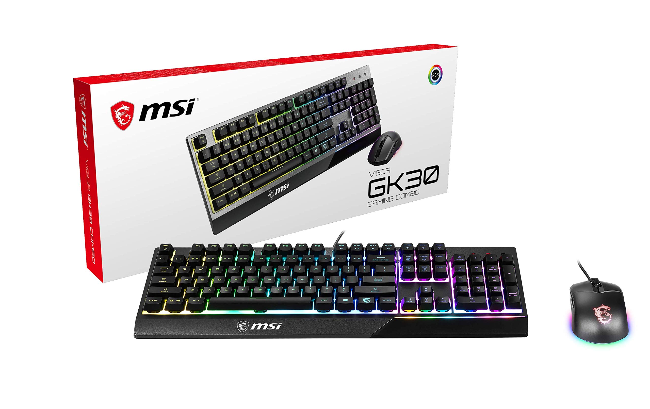 MSI Vigor GK30 Combo US Layout GK30 Gaming Tastatur QWERTY und GM11 Gaming Maus (kabelgebunden, Plunger Switch, schwarz, RGB)