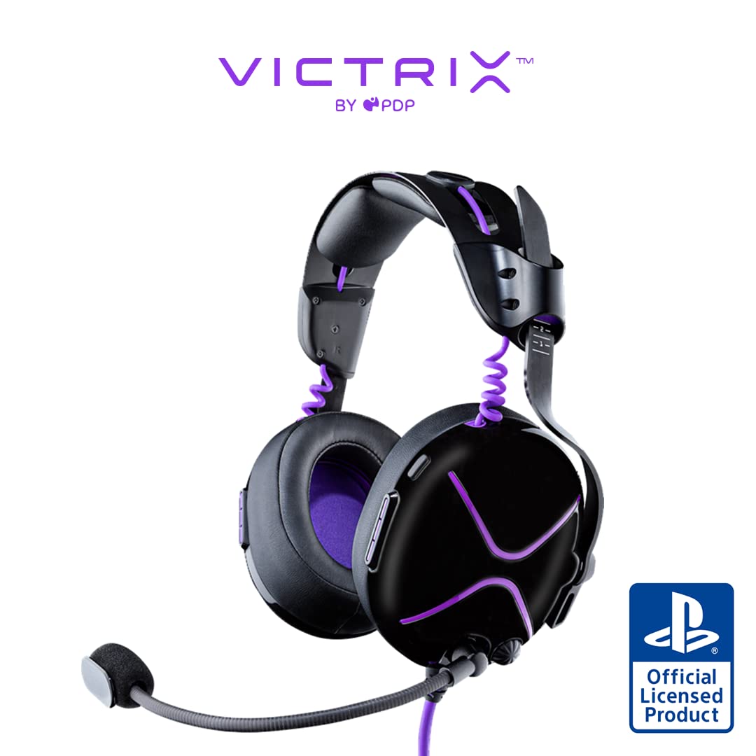 Victrix Pro AF verkabelt Professional Esports Gaming Kopfhörer mit Cooling: PlayStation PS4, PS5, PC - Schwarz / lila