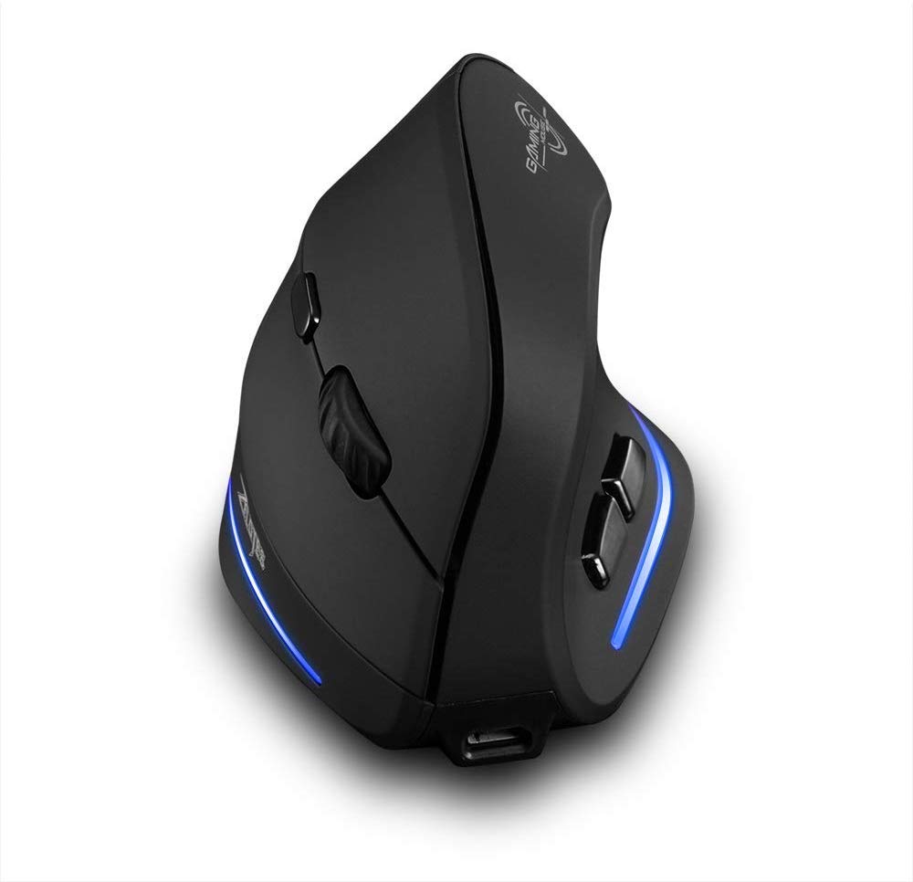 zelotes Kabellose Maus,Wiederaufladbar,2400DPI,6 Tasten,Vorbeugung Gegen Mausarm,Vertikale Ergonomische Maus Kabellos,Funkmaus für Laptop,PC,Mac,Schwarz
