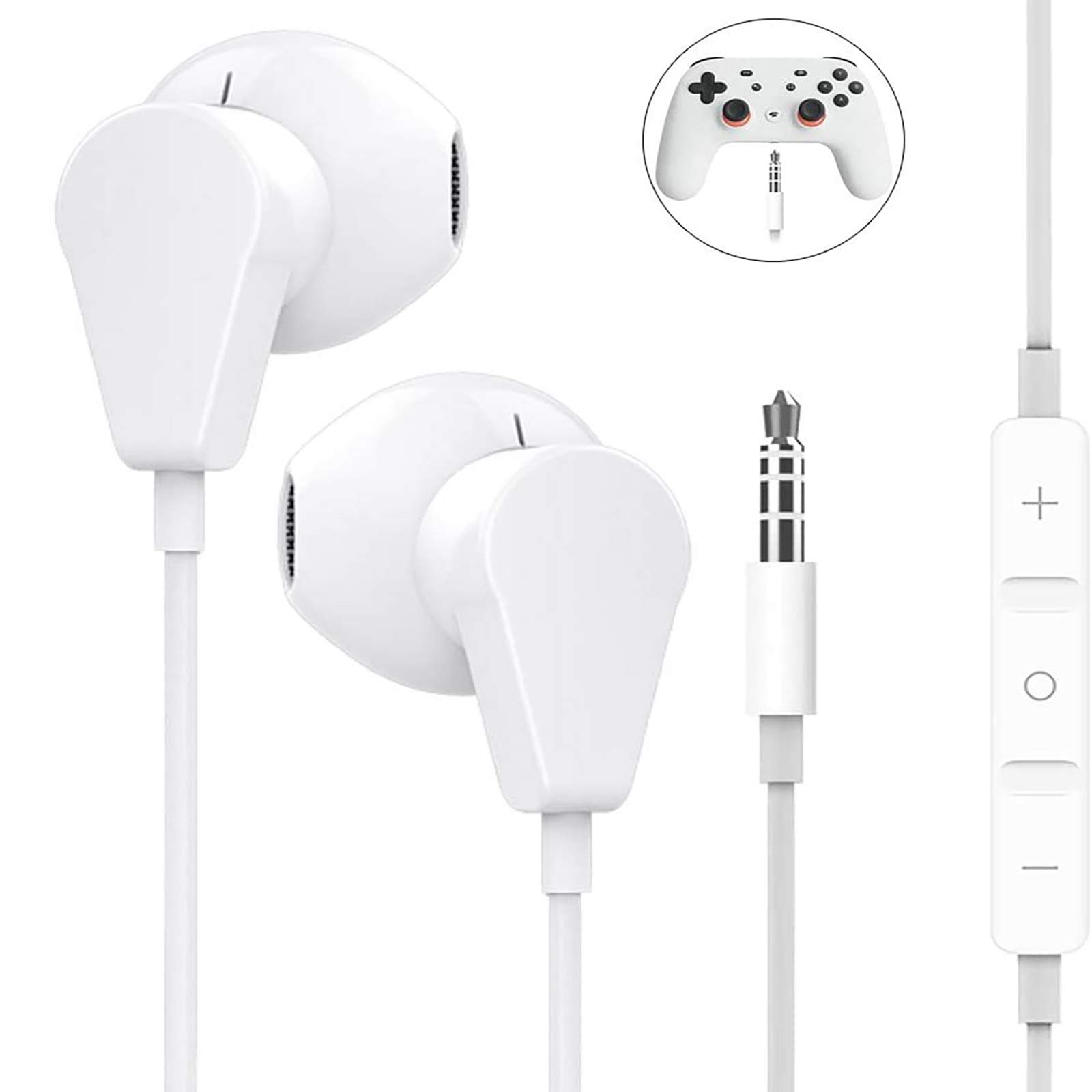 Geekria 3,5 mm kabelgebundene Ohrhörer mit Mikrofon und Lautstärkeregler, Stereo-Gaming-In-Ear-Kopfhörer für PS4, Xbox One, Stadia, Luna, PC, Laptop, Smartphone (weiß)