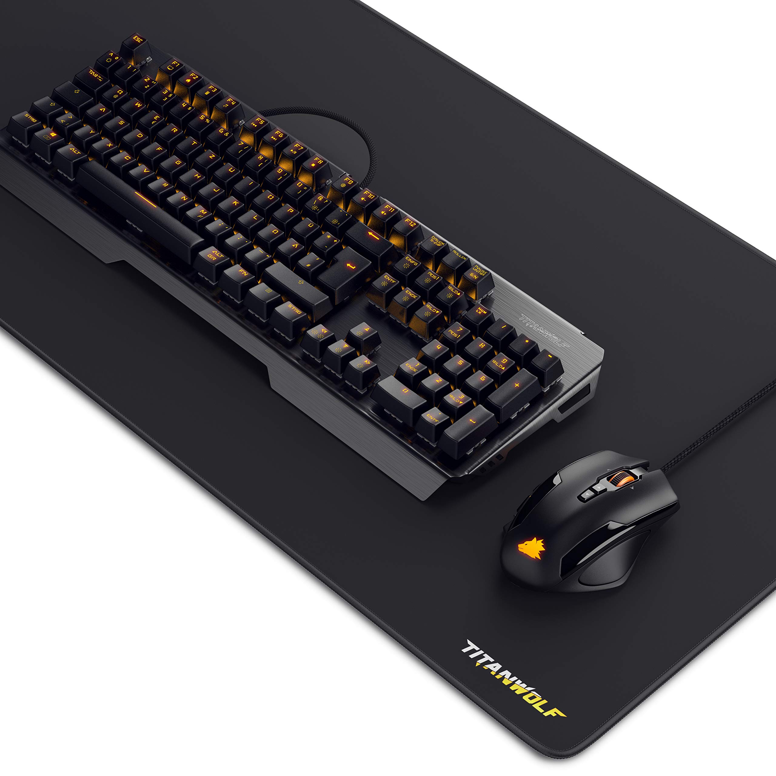 TITANWOLF Tastatur und Maus Set und Mauspad, Mechanische Tastatur ALUMAR MMO 10800dpi Gaming Maus Specialist XXL Mauspad, Mechanical Keyboard, Anti-Ghosting, LED Backlight, 19 Lichtmodi, Makro-Modus