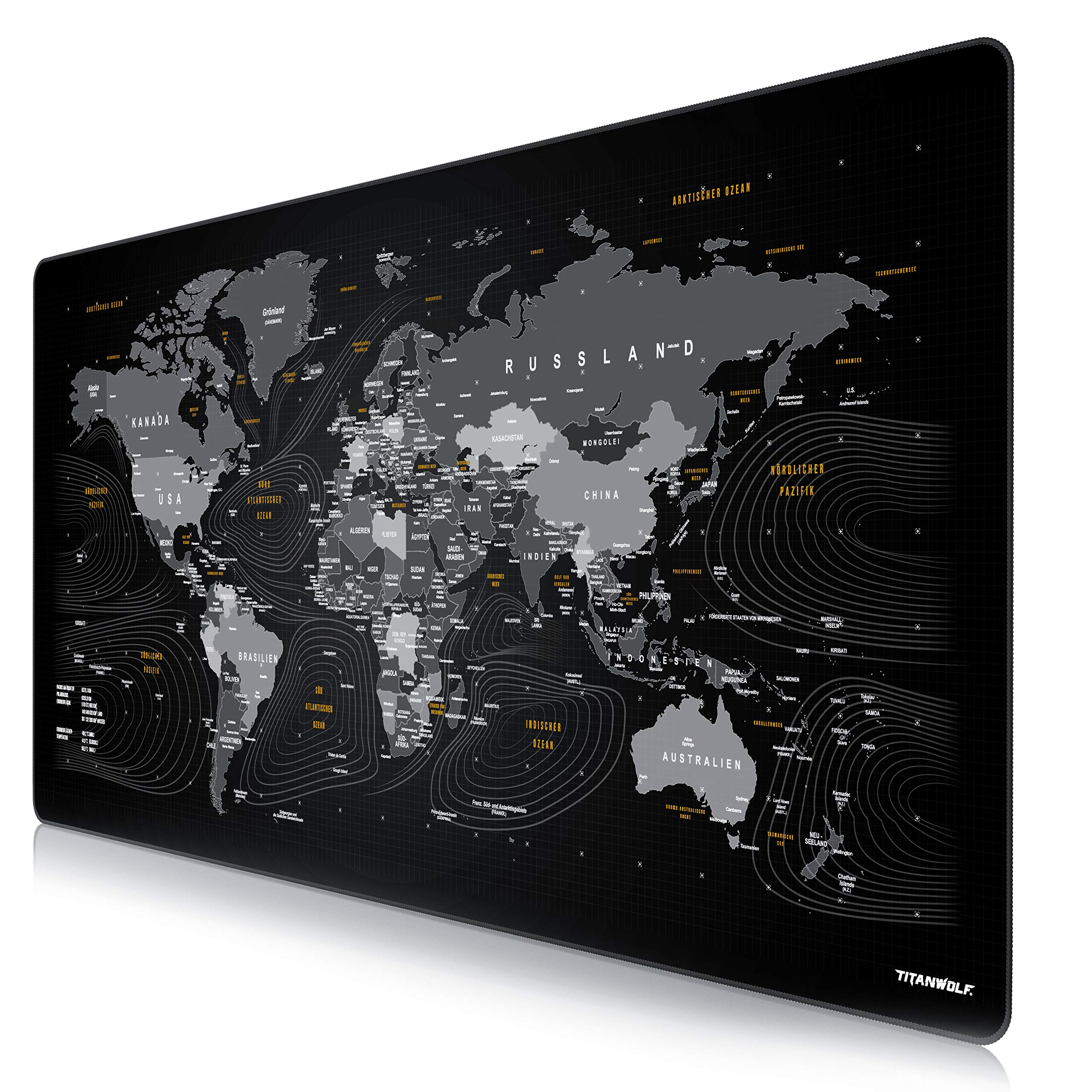 Titanwolf - Übergröße DEUTSCHES Layout Mauspad 1200x600mm Weltkarte - XXXL Mousepad groß mit Motiv - Tischunterlage Large Size - XXL Gaming z.B. für Logitech Maus und Tastatur