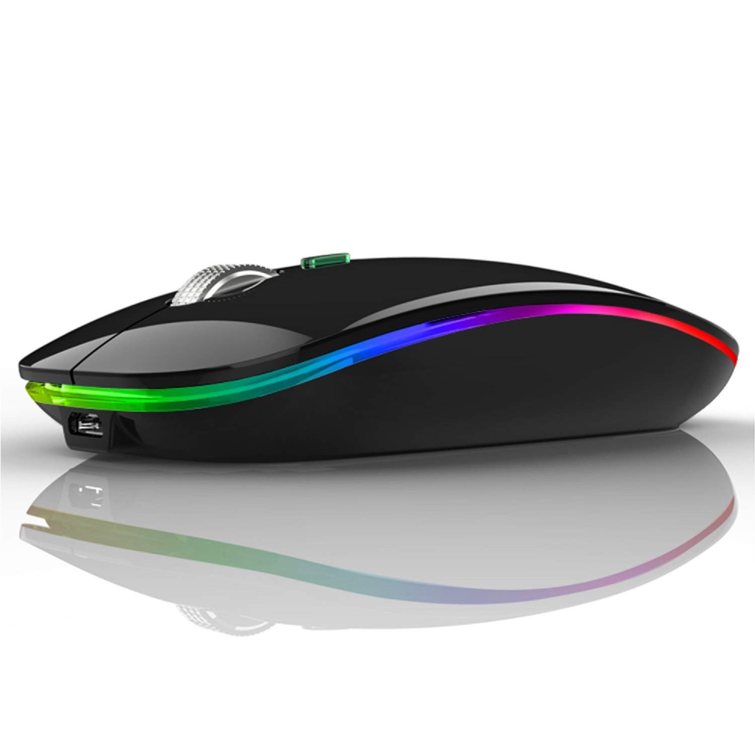 Uiosmuph G12 Maus Kabellos, LED 2.4G Leise Funkmaus Wiederaufladbar Wireless Mousemit Nano-USB-Empfänger 1600 DPI Computermaus für PC/Laptop/Windows/MacBook (glänzend schwarz)