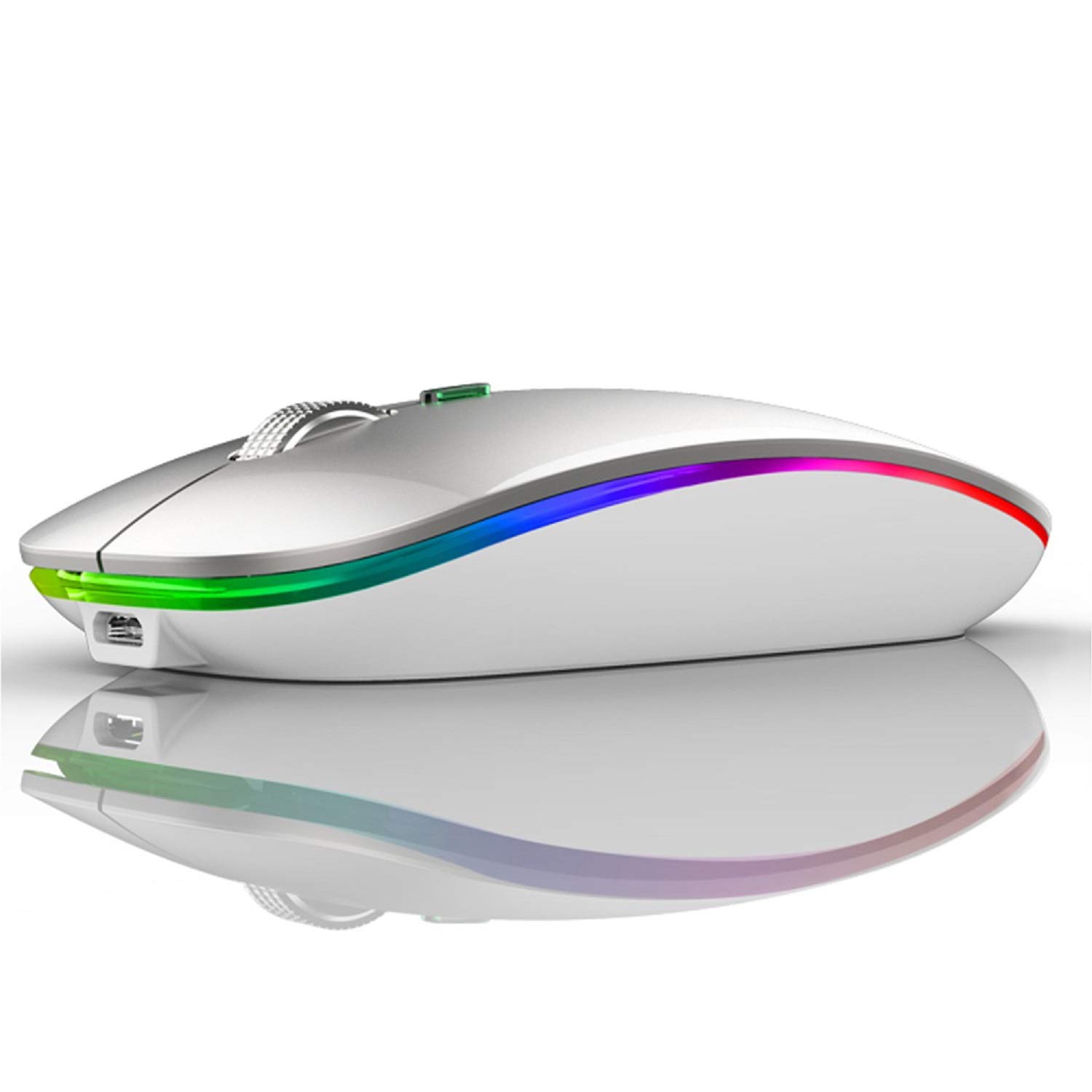 Uiosmuph G12 Maus Kabellos, LED 2.4G Leise Funkmaus Wiederaufladbar Wireless Mousemit Nano USB Empfänger 1600 DPI Computermaus für PC/Laptop/Windows (Silber)