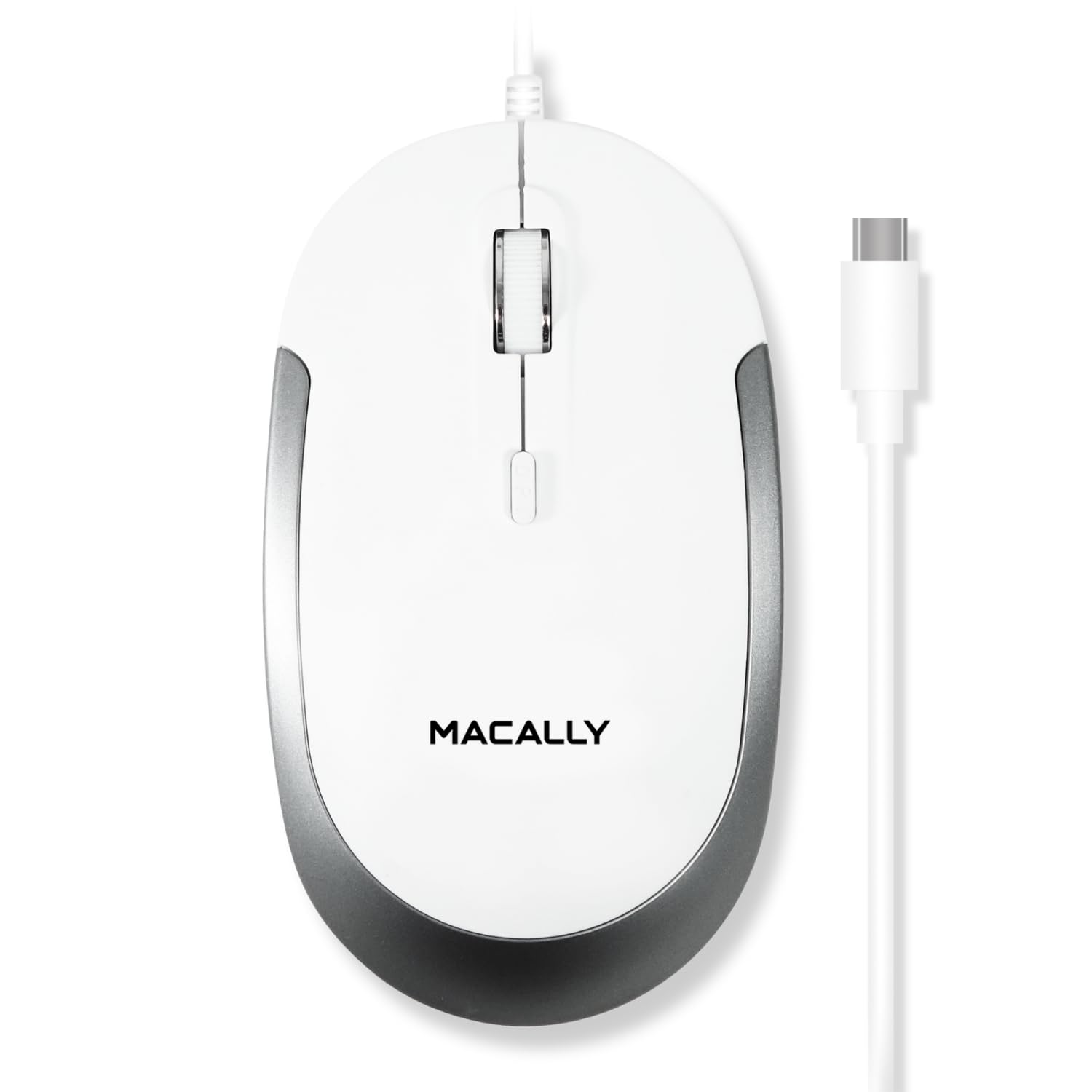 Macally USB-C Maus für Mac & Windows, 3 Tasten und Scrollrad, USB-Typ-C, beidhändiges Design, kompakte kabelgebundene Maus mit optischem Sensor und DPI-Schalter