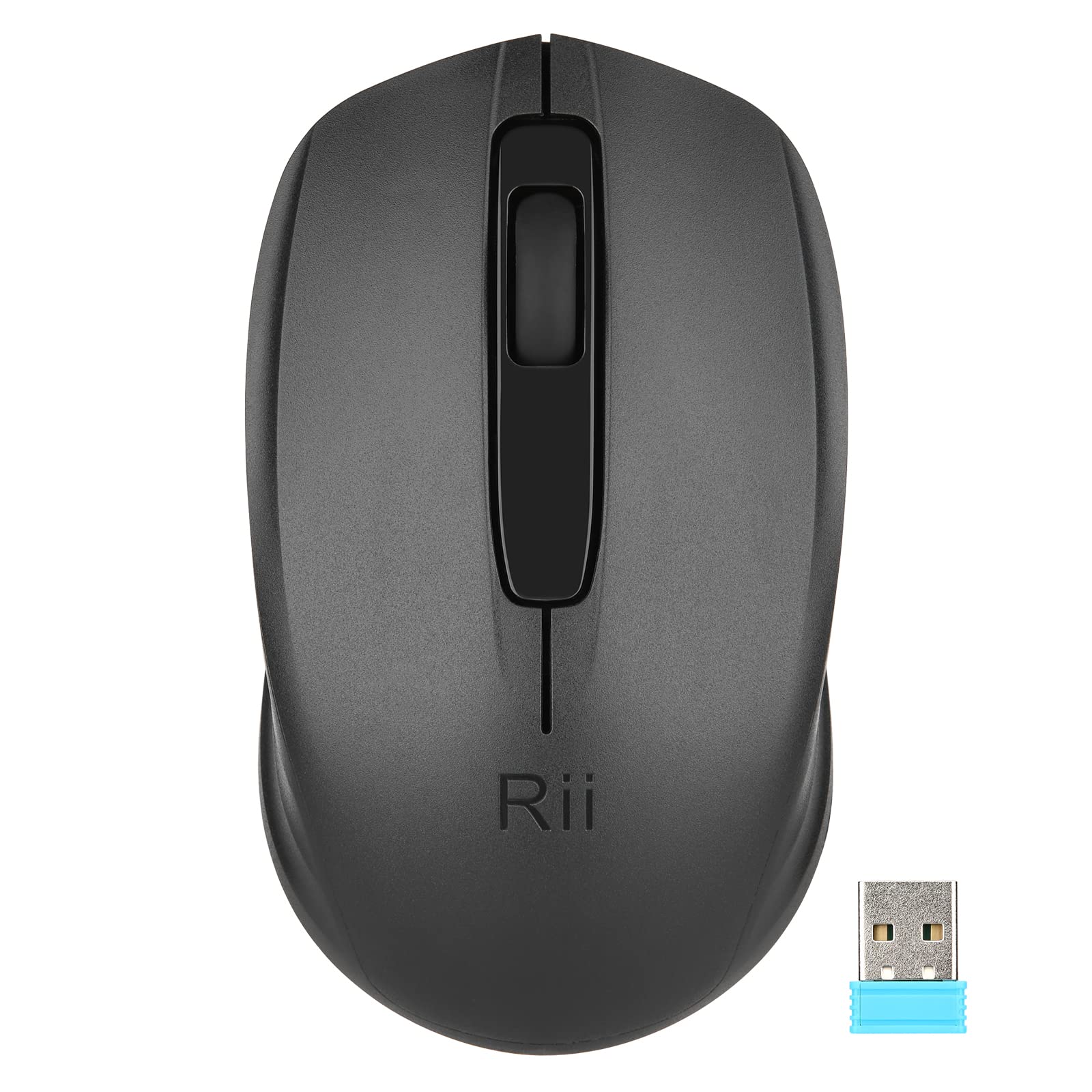 Rii Maus kabellos, 2.4G Funkmaus mit USB Empfänger(befindet Sich im Akkufach auf der Rückseite der Maus) Für Links und Rechtshänder, PC/Laptop/Windows, Schwarz