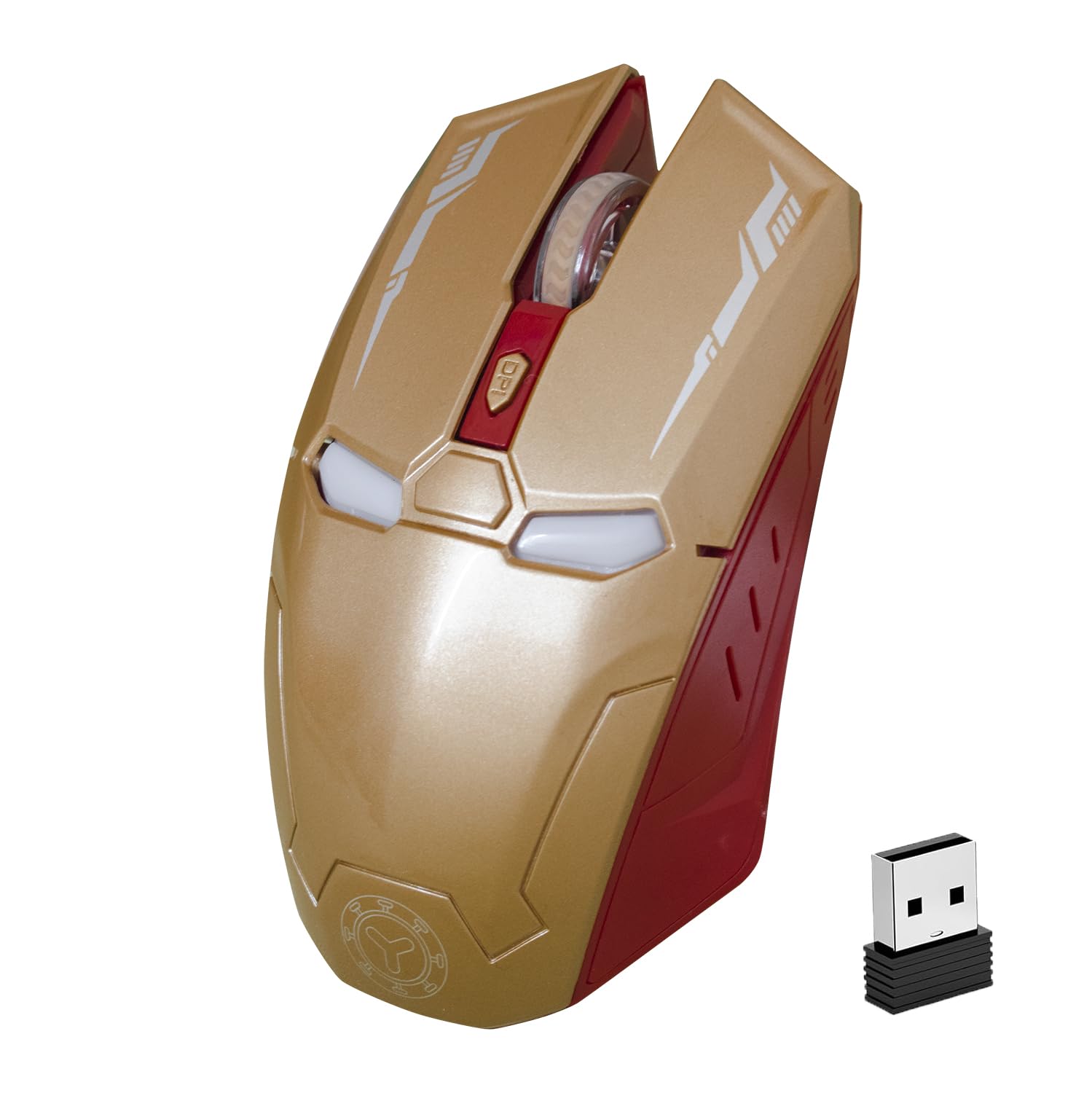 Kabellose Gaming-Maus, 6 Tasten, leise, Iron Man-Maus, 2,4 G, mit USB-Nano-Empfänger für Desktop/Laptop/PC, 3 DPI-Einstellstufen (Gold)
