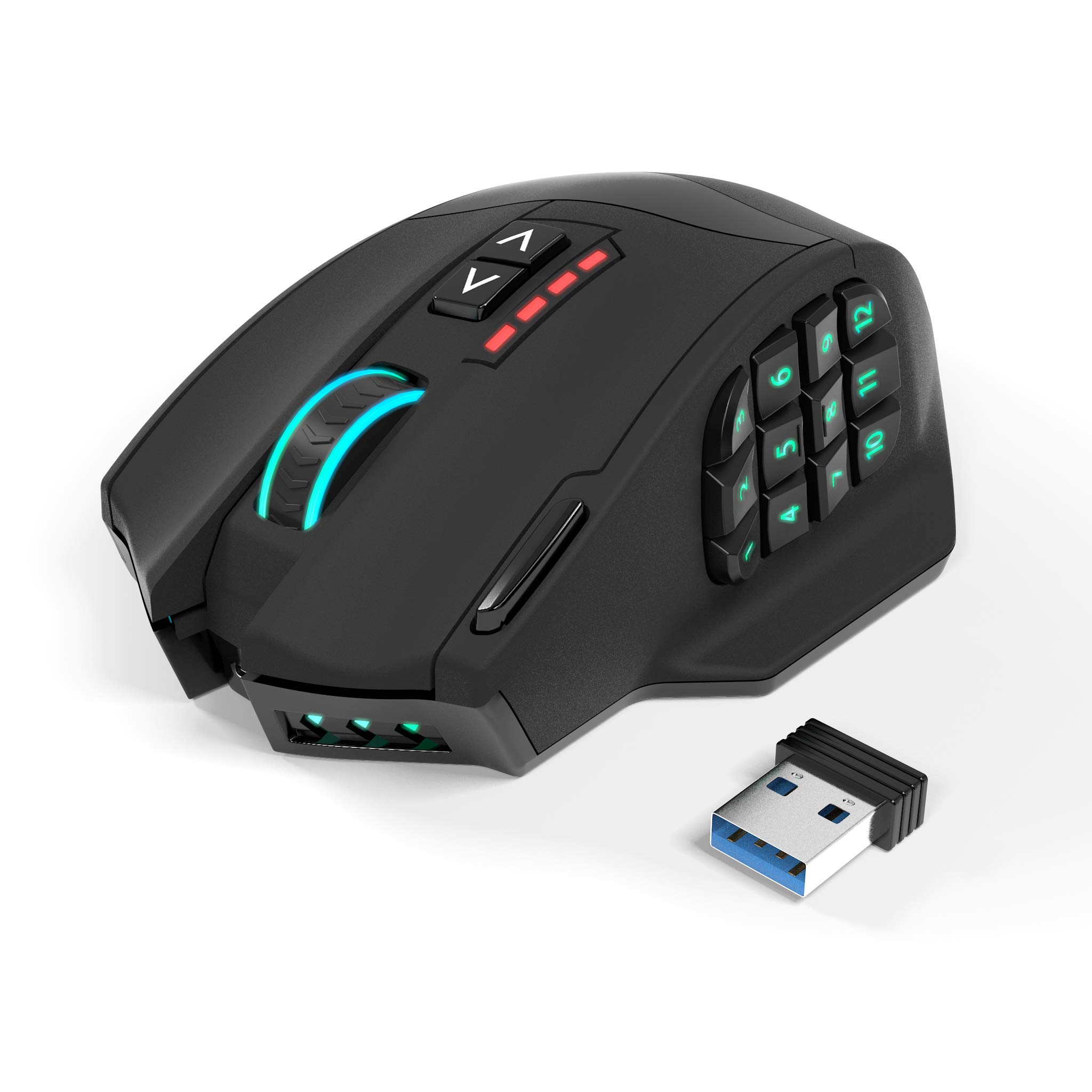 Gamspeed V8 Pro Wireless MMO Gaming Maus 16000 DPI USB Laser MMO Maus mit RGB Beleuchtung/16 programmierbare Tasten/16000 DPI Abtastrate/2.4G Funkmaus/ergonomisches Design