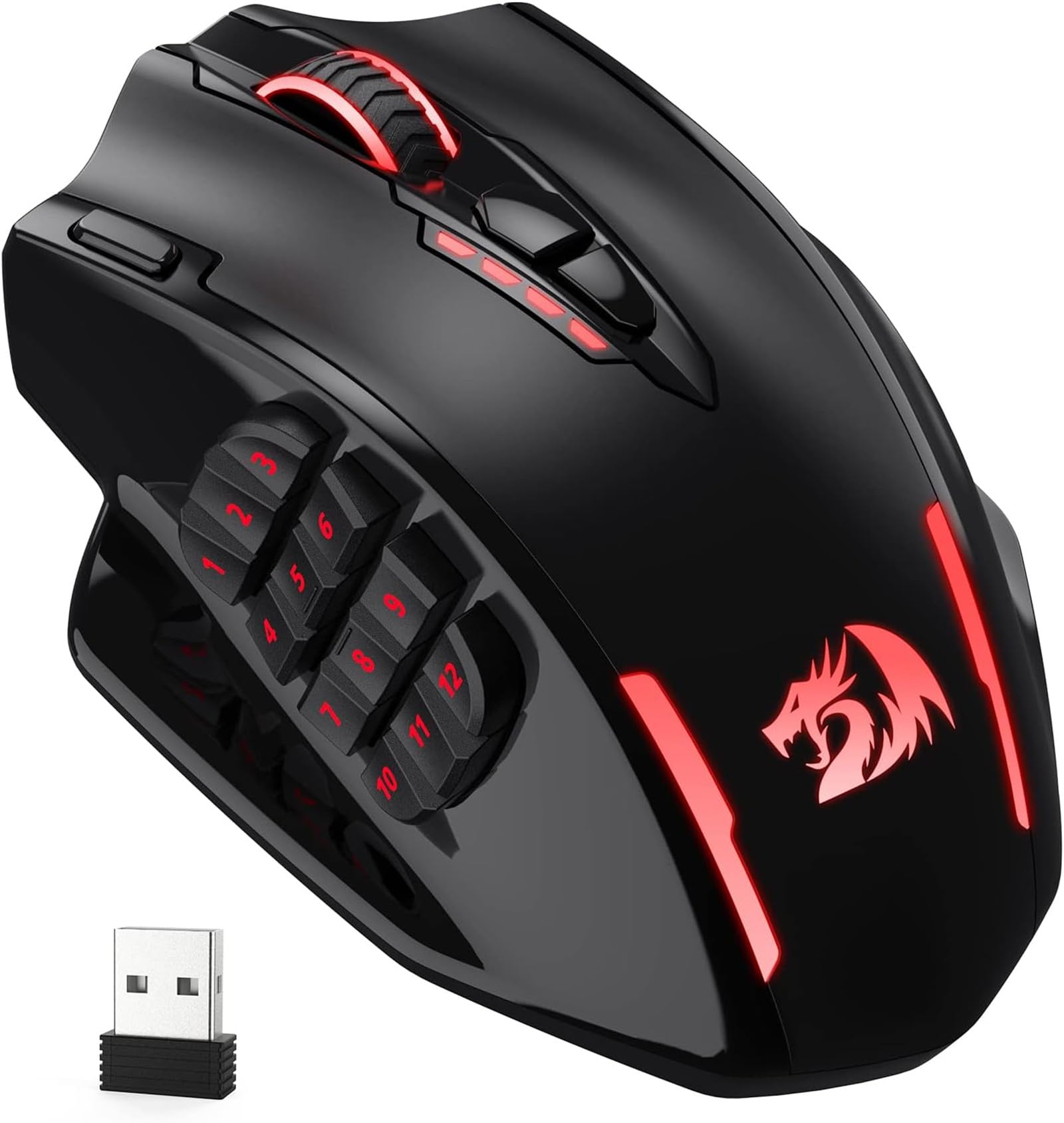 Redragon M913 Impact Elite Wireless Gaming Maus, 16000 DPI Verkabelte/Kabellose RGB Maus mit 20 Programmierbaren Tasten, 45 Std. Batteriebetrieb und Optischem Pro-Sensor, 12 Seitentasten MMO-Maus