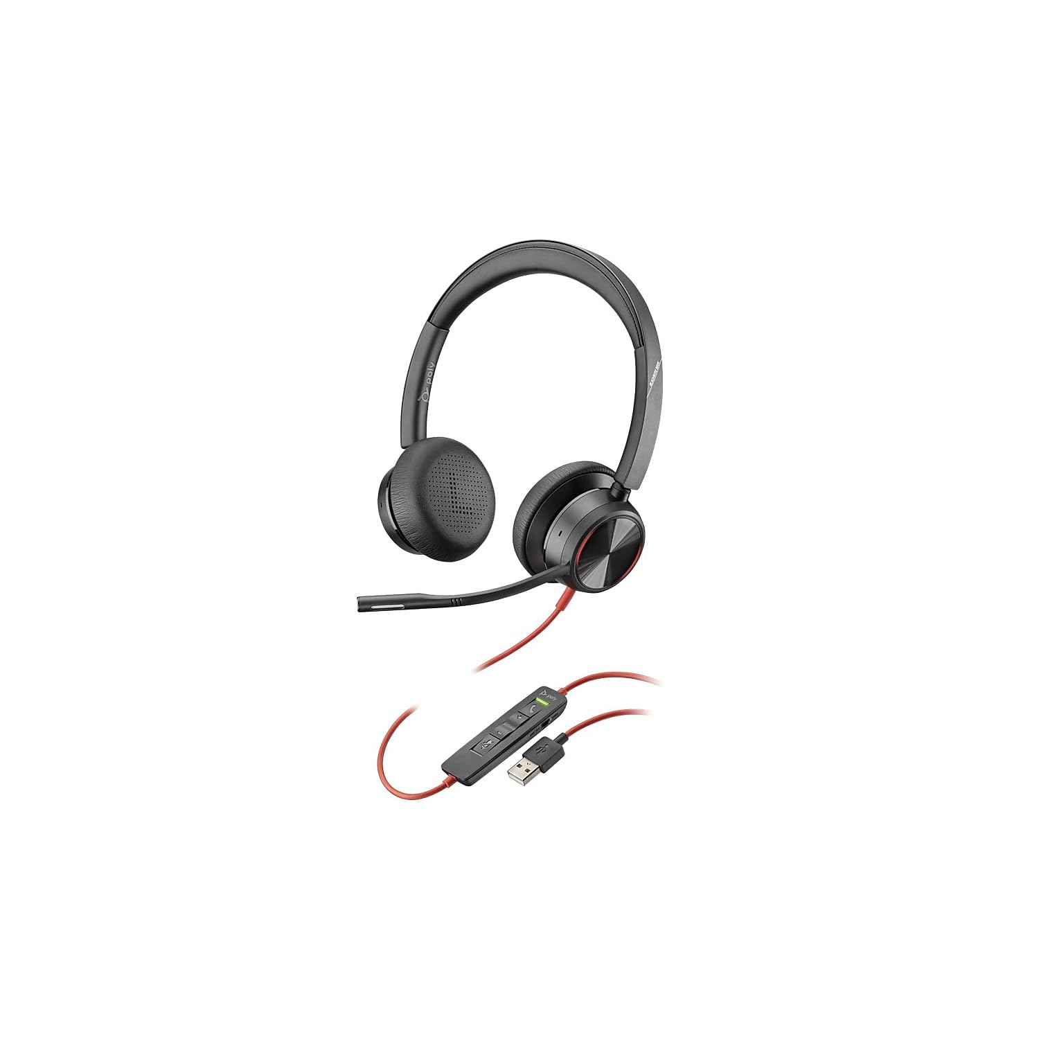 Poly Stereo-Headset 'Blackwire 8225' mit USB-A Anschluss, Active Noise Cancelling und flexiblem Mikrofonarm, Schwarz