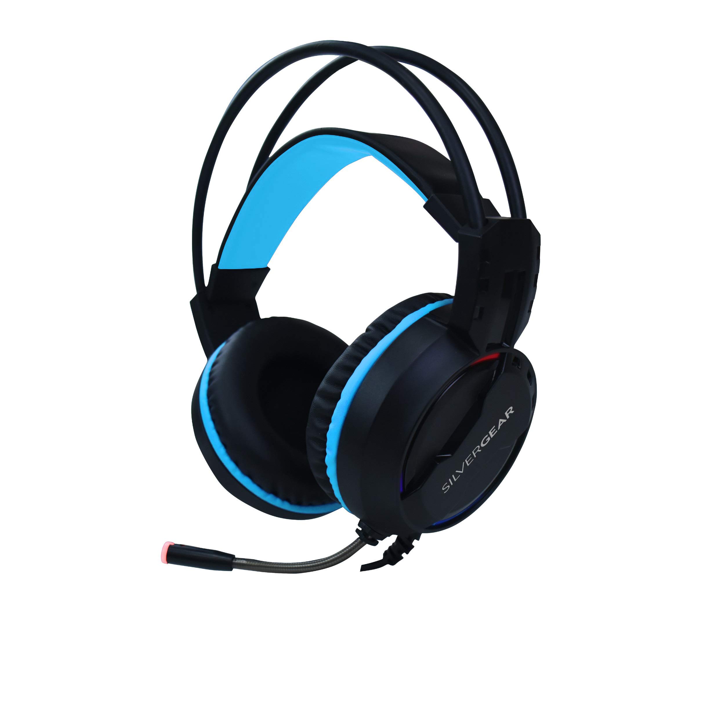 Silvergear Gaming Headset, Gaming Kopfhörer mit Mikrofon, Surround-Sound, Gaming Headset PS4, PC, Xbox One, RGB LED Licht inklusive Audio Adapter – Schwarz, Blau