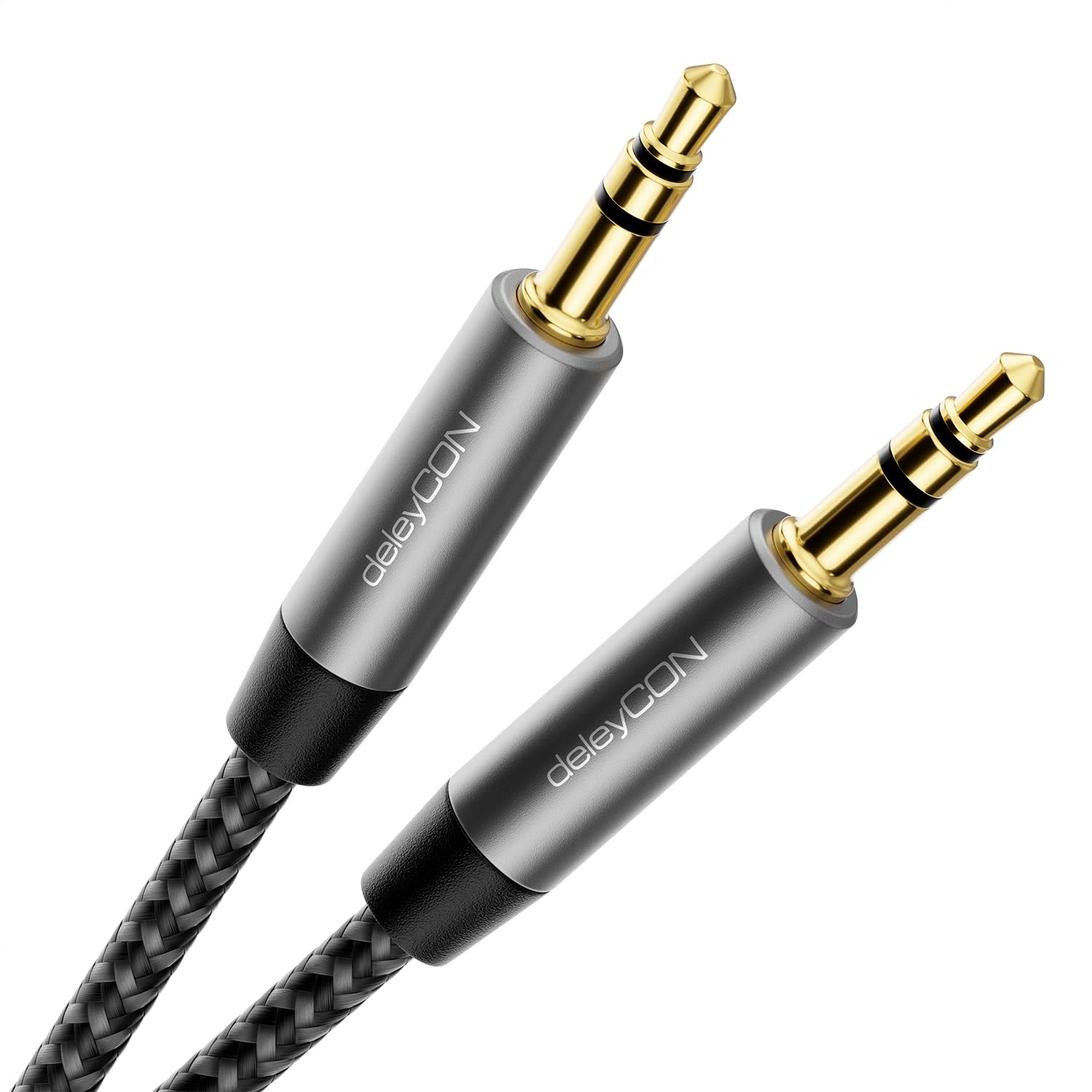 deleyCON 0,5m Nylon 3,5mm Klinke Audio Stereo AUX Kabel Klinkenkabel Audiokabel Nylonkabel Metallstecker Handy Smartphone Tablet Kopfhörer HiFi Receiver - Schwarz
